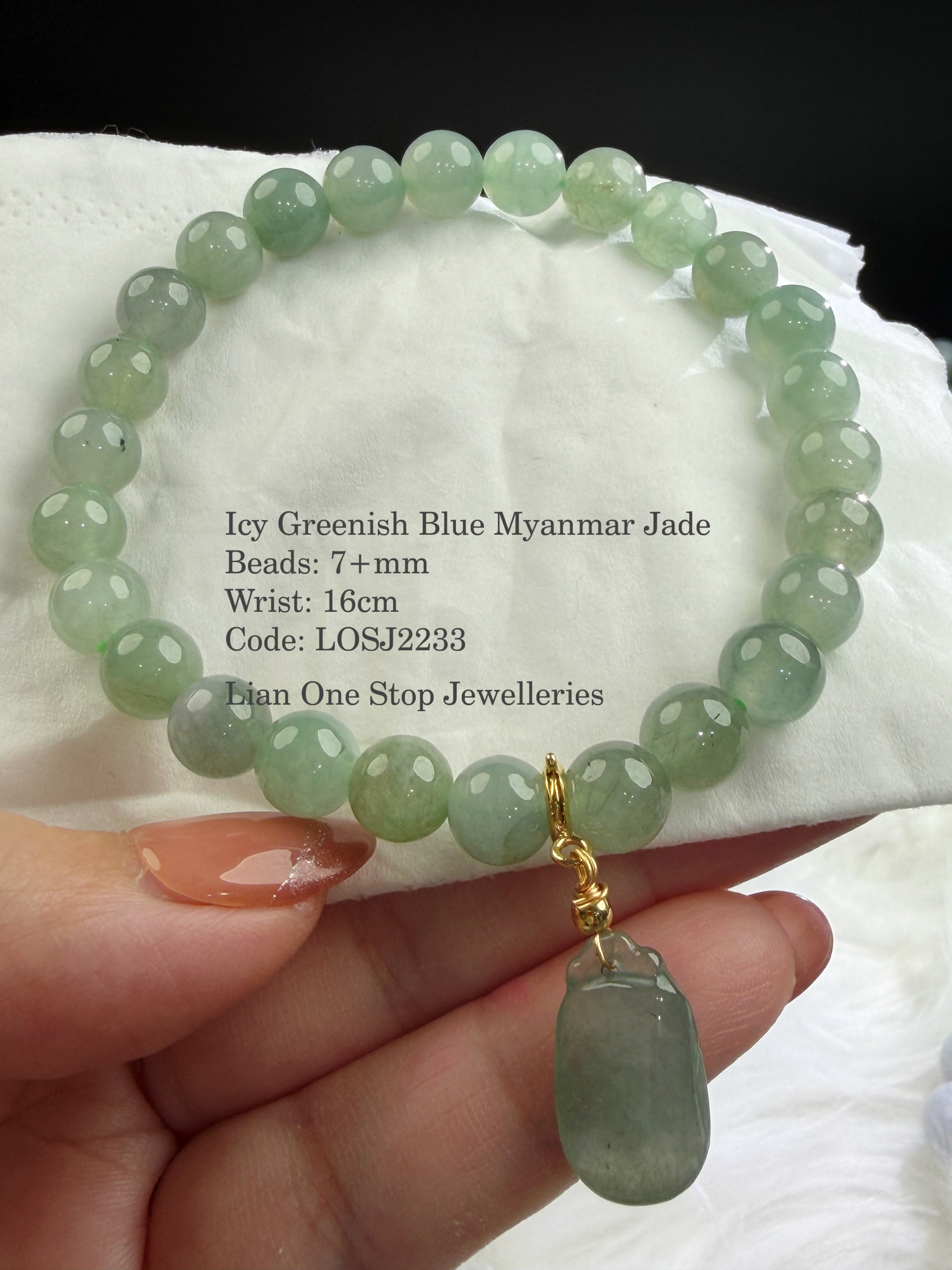 Code: LOSJ2233 Icy Greenish Blue Myanmar Jade 7+mm 