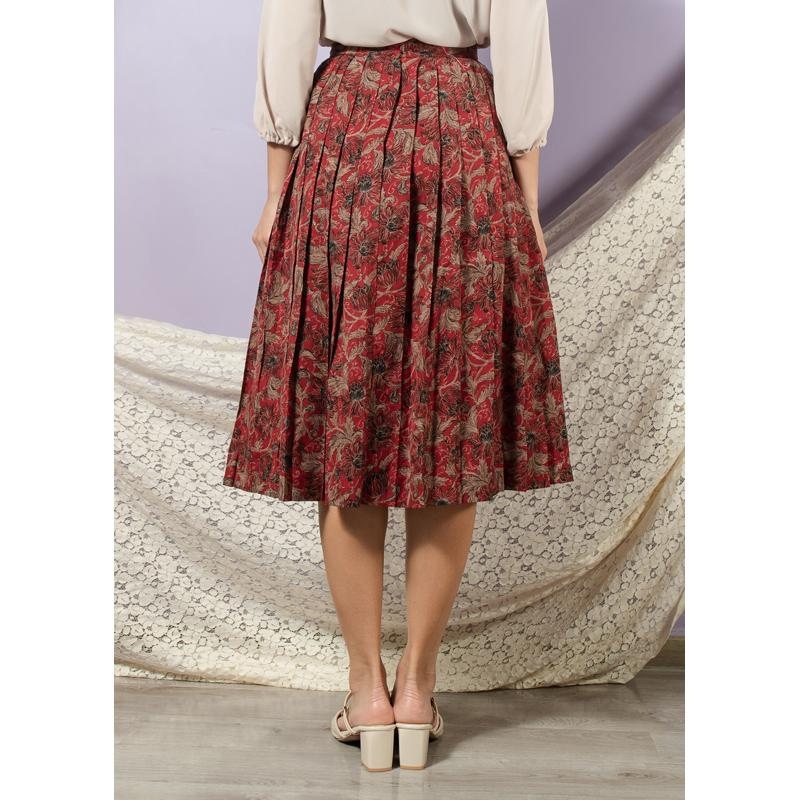 Vintage Japanese Foliage Pattern Pleated Skirt - Waist 26" (MT1606-49)