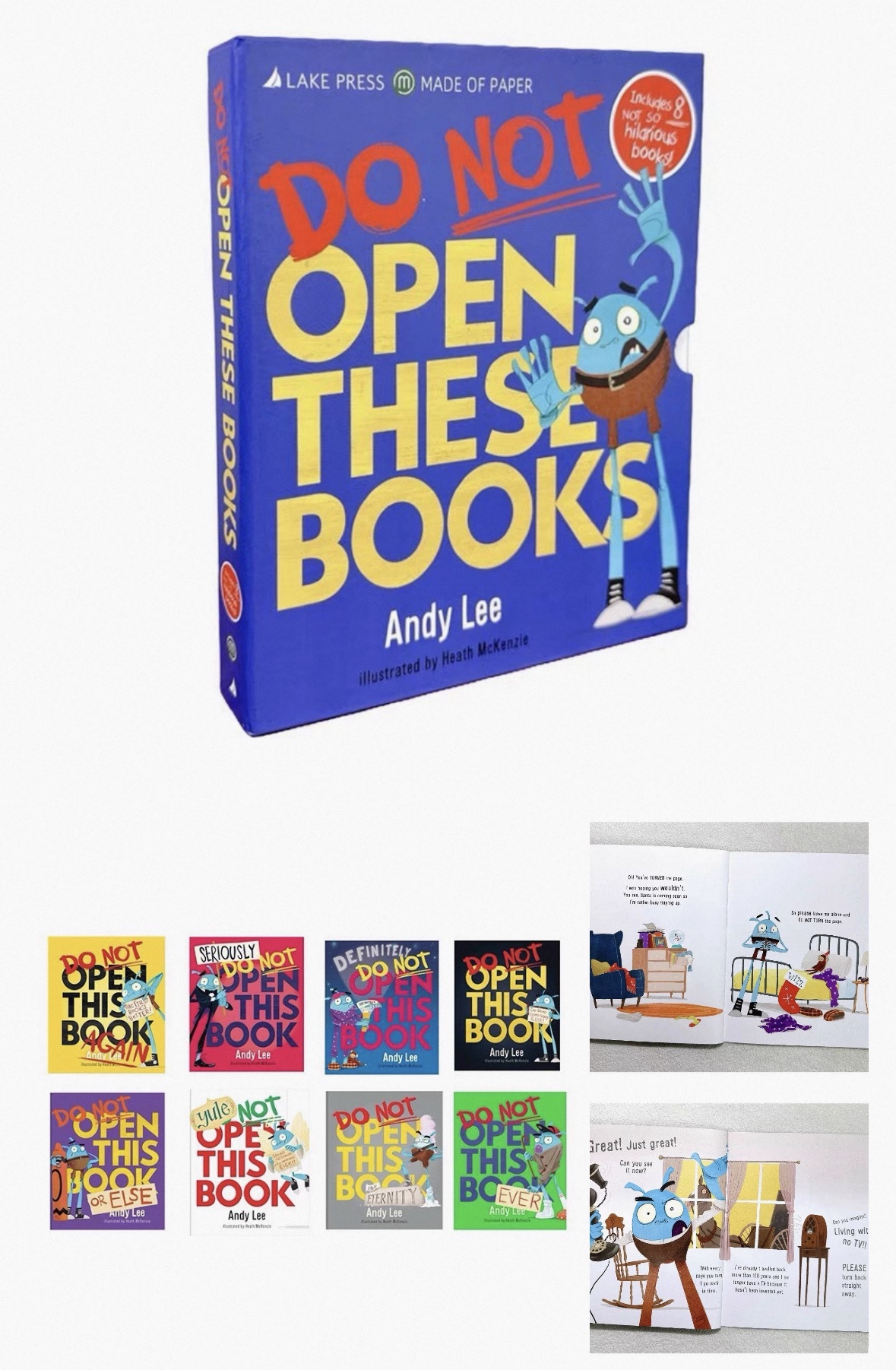 英文原版 Do Not Open These Books 不要打開這本書盒裝8冊，贈音頻 [1]插畫故事  [2]有趣機靈搞怪互動遊戲書  [3]文字口語化, 詞彙豐富幽默