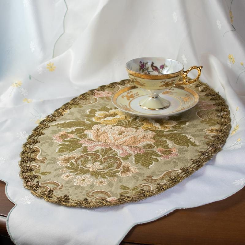 (Last one !) c.a. 1970s Italian Elegant Sage Green Table Mat /Tapestry Dollies (MT293)