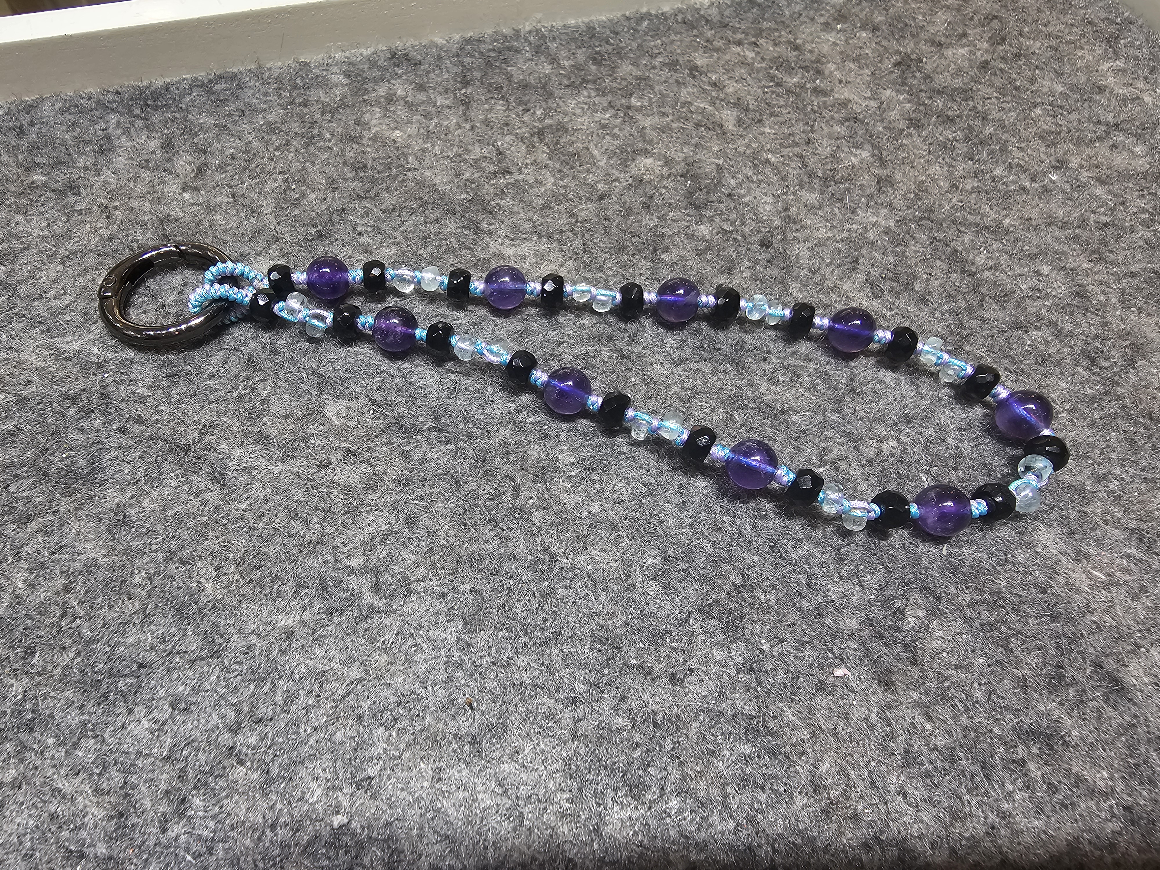 紫水晶黑瑪瑙海藍寶織繩電話繩