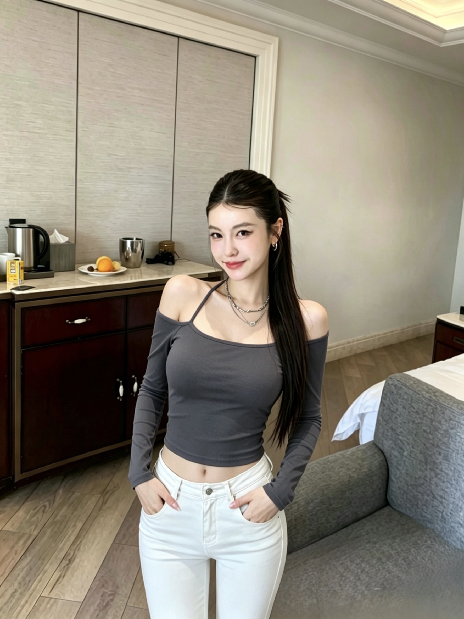1758 Soft Glow Off-Shoulder Long Sleeve Tee 柔光一字肩长袖T恤 