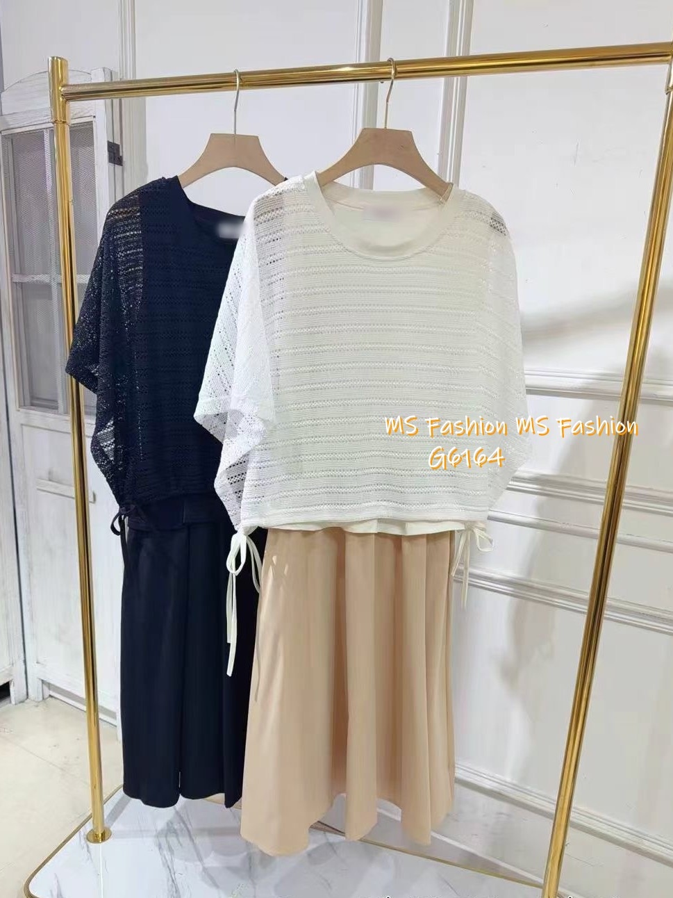 G6164 韓國🇰🇷假兩件通花連身裙