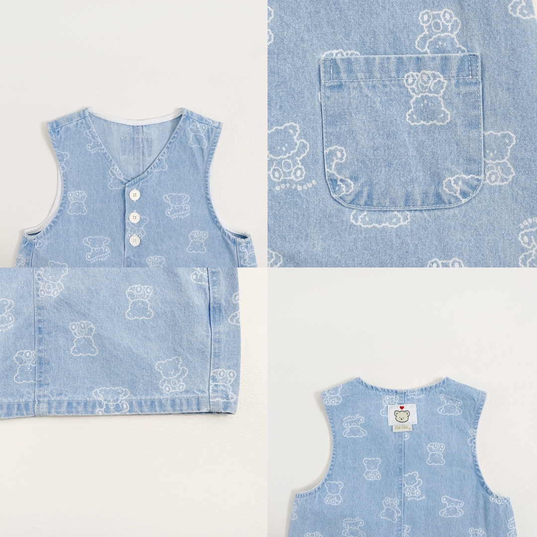 🌸預訂 韓國直送🌸🇰🇷OOTTBEBE兩色小熊滿印牛仔斜紋布背心連身裙