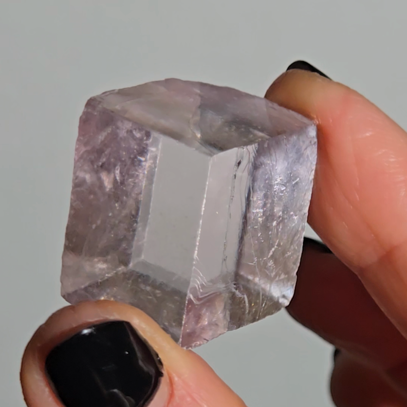 Purple calcite cube with silver rutiles - PC7