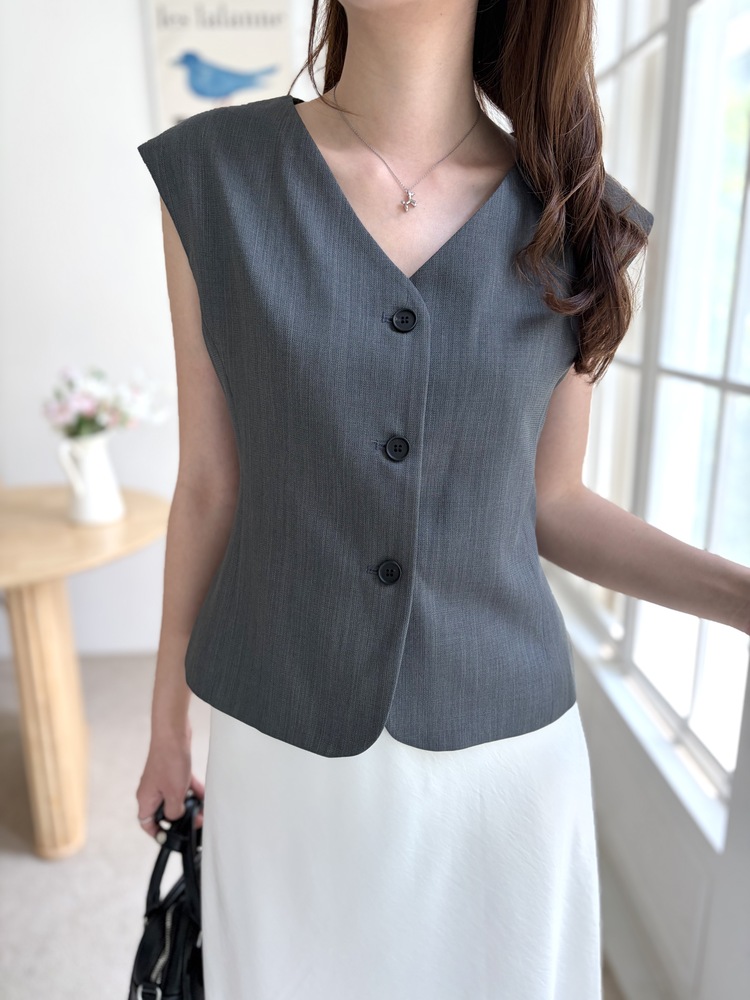 Signature Linen Blend Vest (Charcoal)