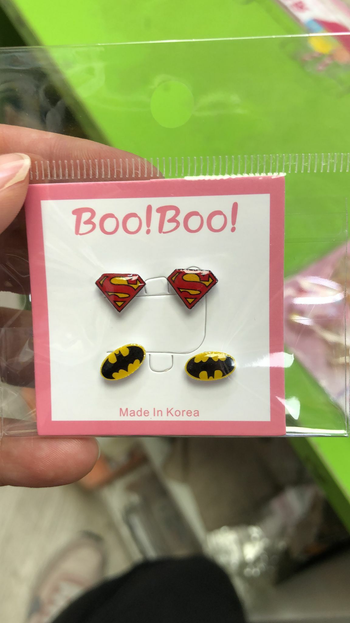 韓國 Boo! Boo! Superman x Batman 磁石耳環