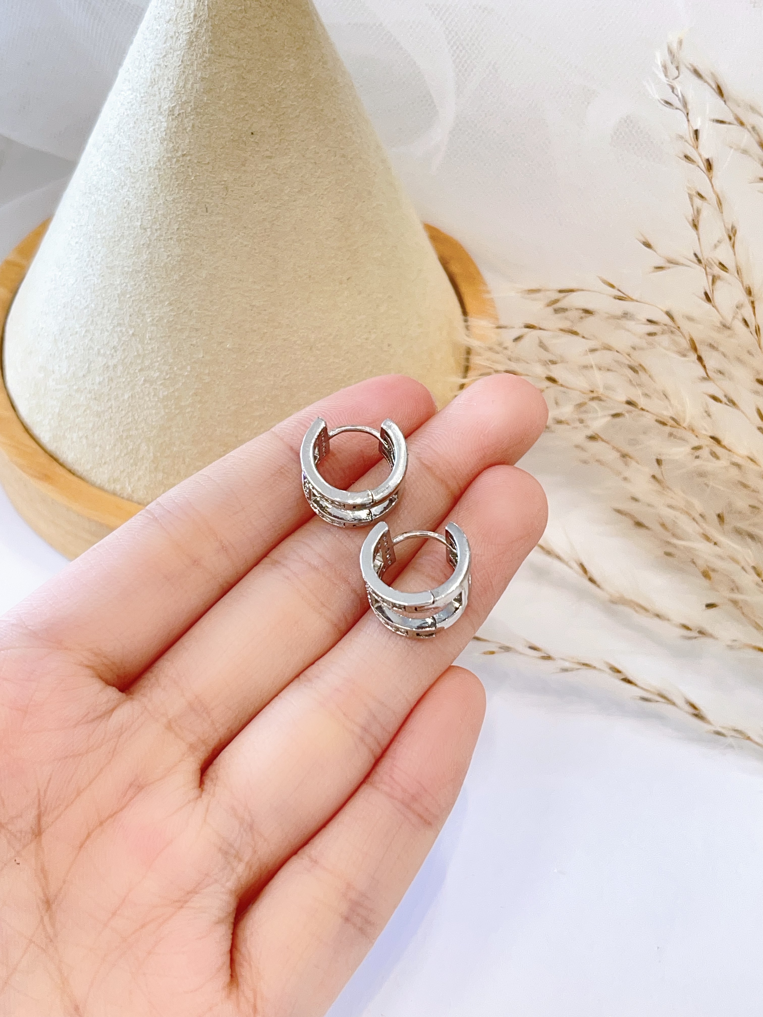 高级双排锆石闪钻耳扣耳环