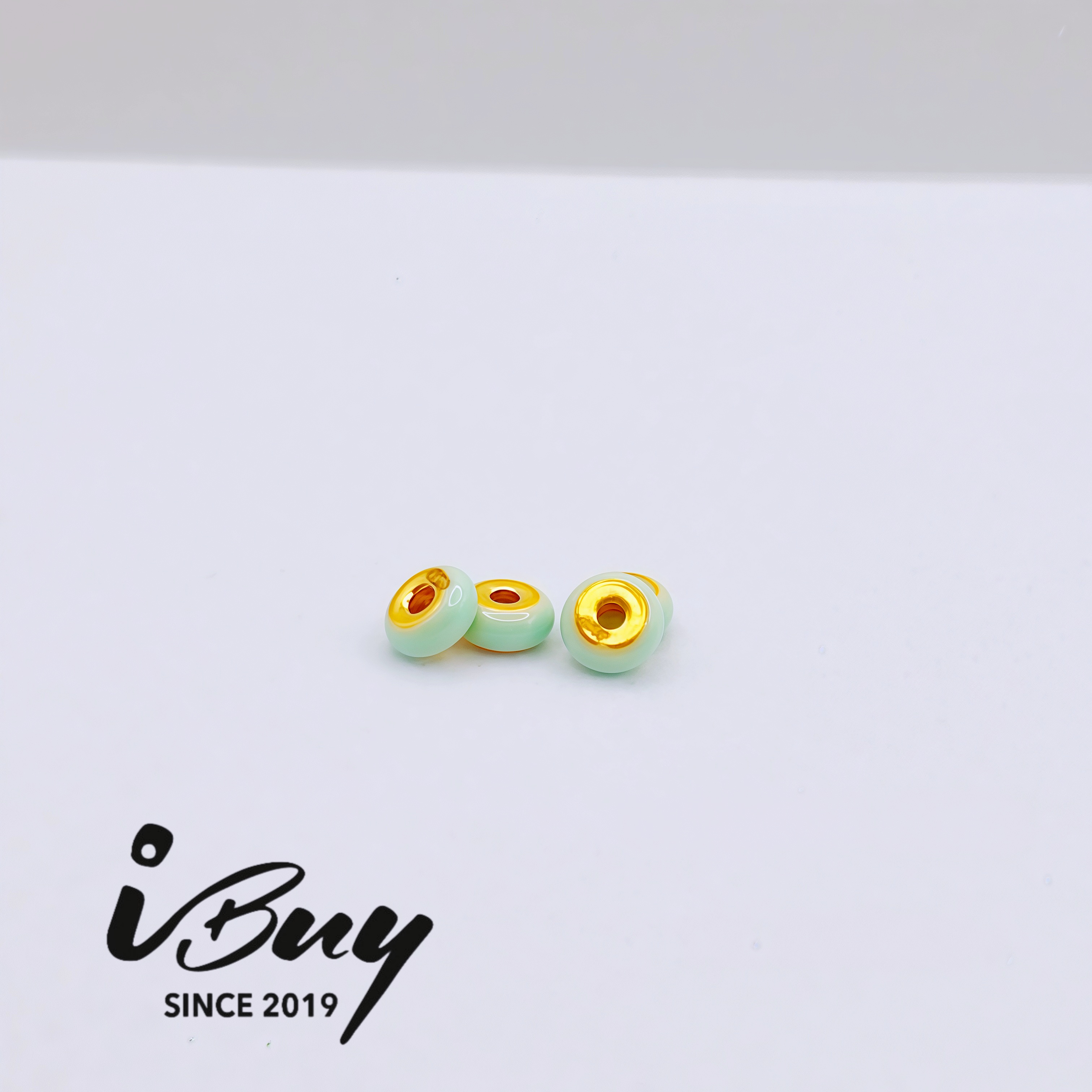 999 GOLD 2MM ENAMEL DOPAMINE SPACED BEAD - AQUAMARINE 999 金 2MM珐琅隔离珠- 海蓝宝绿色