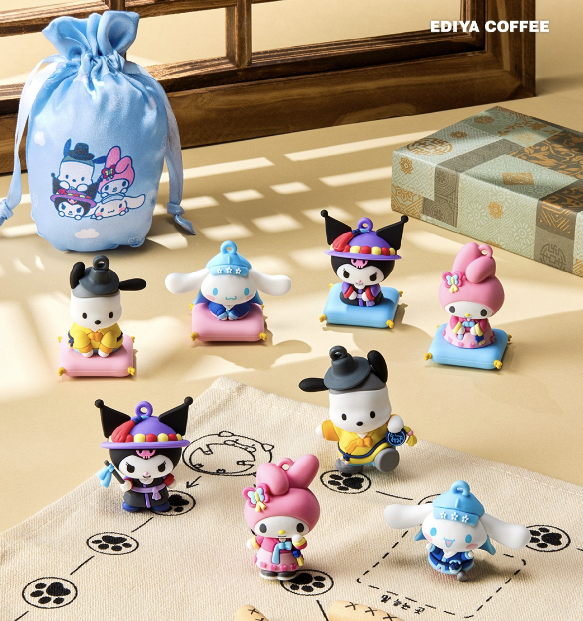 韓國 EDIYA COFFEE × Sanrio 乘聯 韓服造型系列 - 盲盒立體磁石 Figure （隨機）