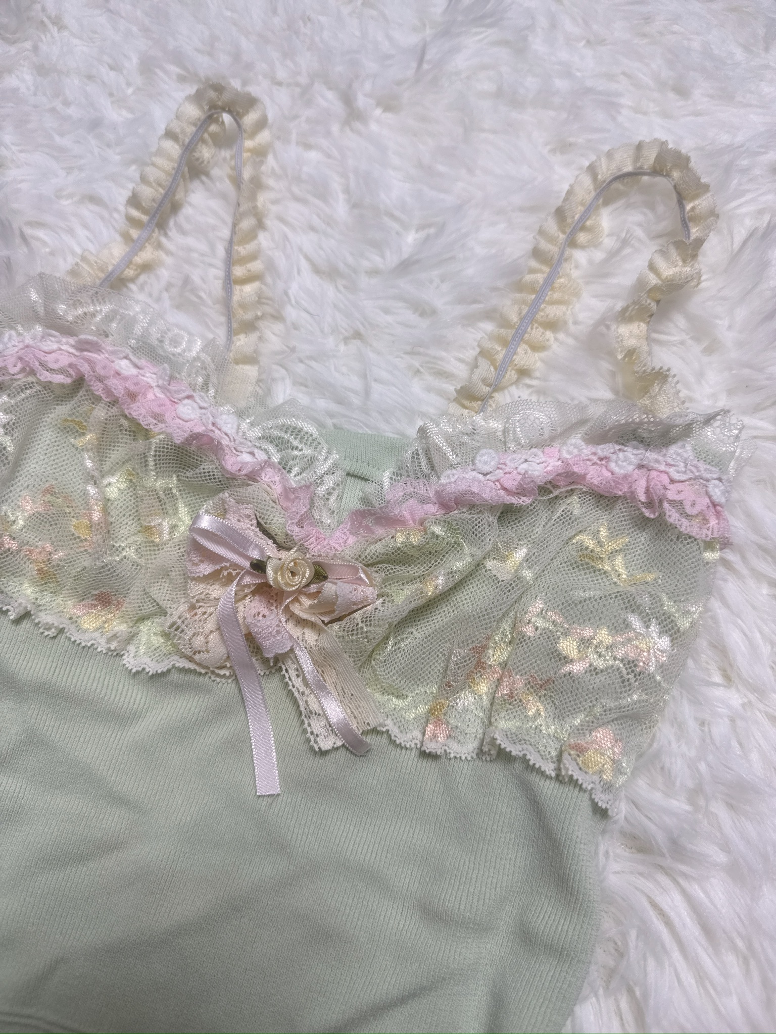 Soft Mint Balletcore Lace Rose Remade Camisole