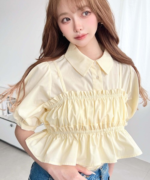荷葉邊抹胸短袖襯衫上衣【JT036】