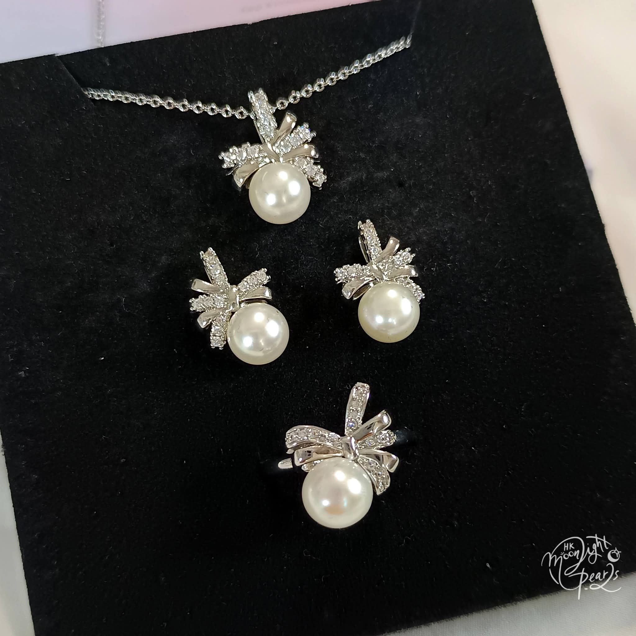 虧本清倉‼️天然淡水饅頭珍珠注白金MIKIMOTO蝴蝶結款三件套