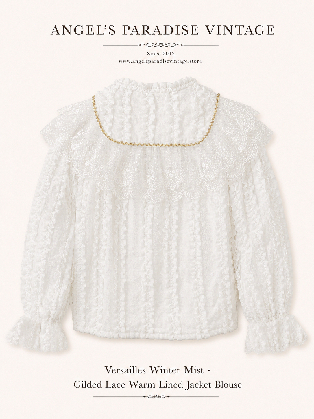 凡爾賽的冬日晨霧 ∙ 重工金絲蕾絲保暖外套式襯衫 Versailles Winter Mist ∙ Gilded Lace Warm Lined Jacket Blouse