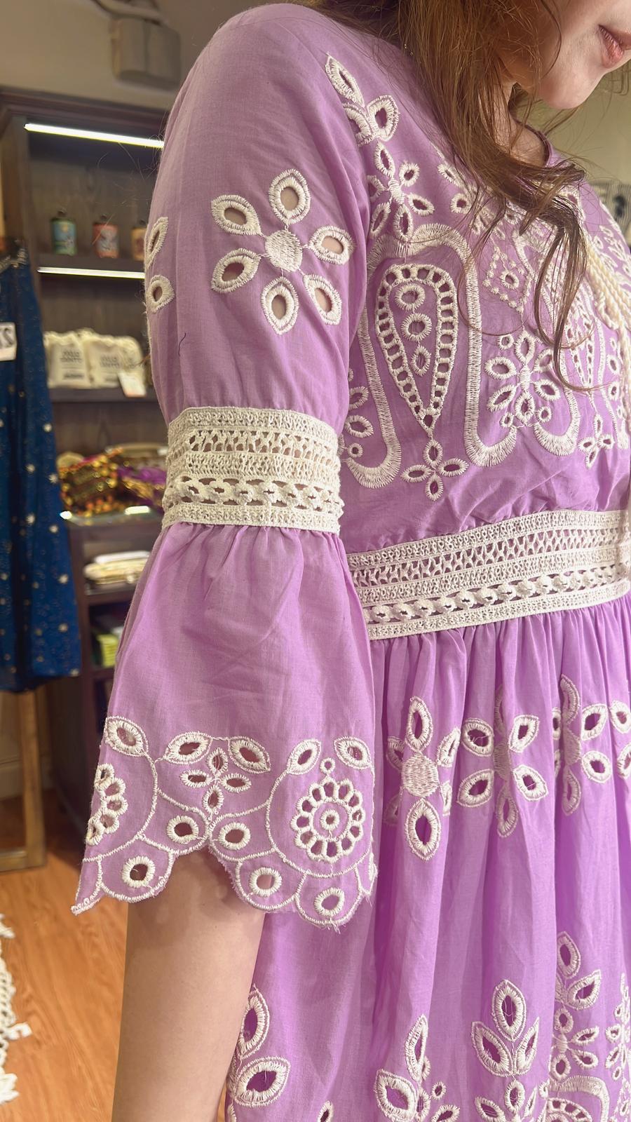 2726 Lavender Elastic Waist With English Embroidery Short OP 35"