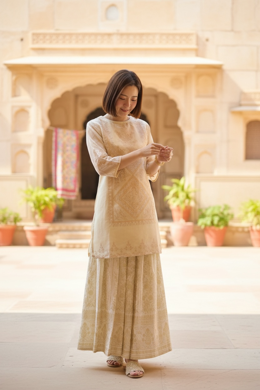 Gold Print Emb. Kurta  #1414