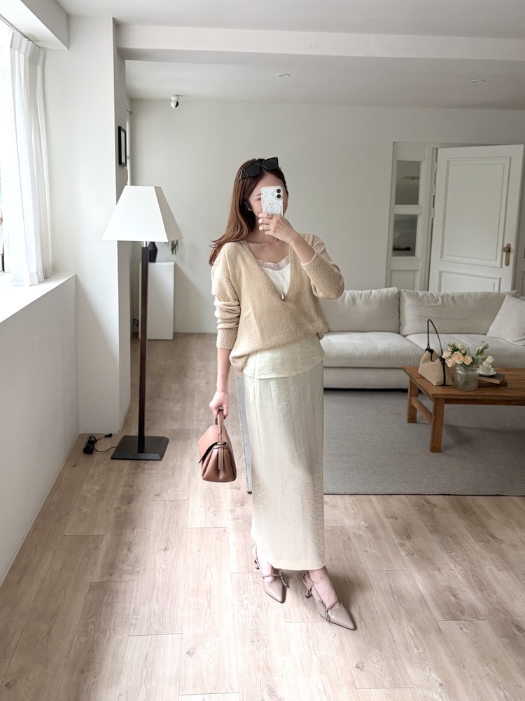 Layering Satin Skirt (Cream)