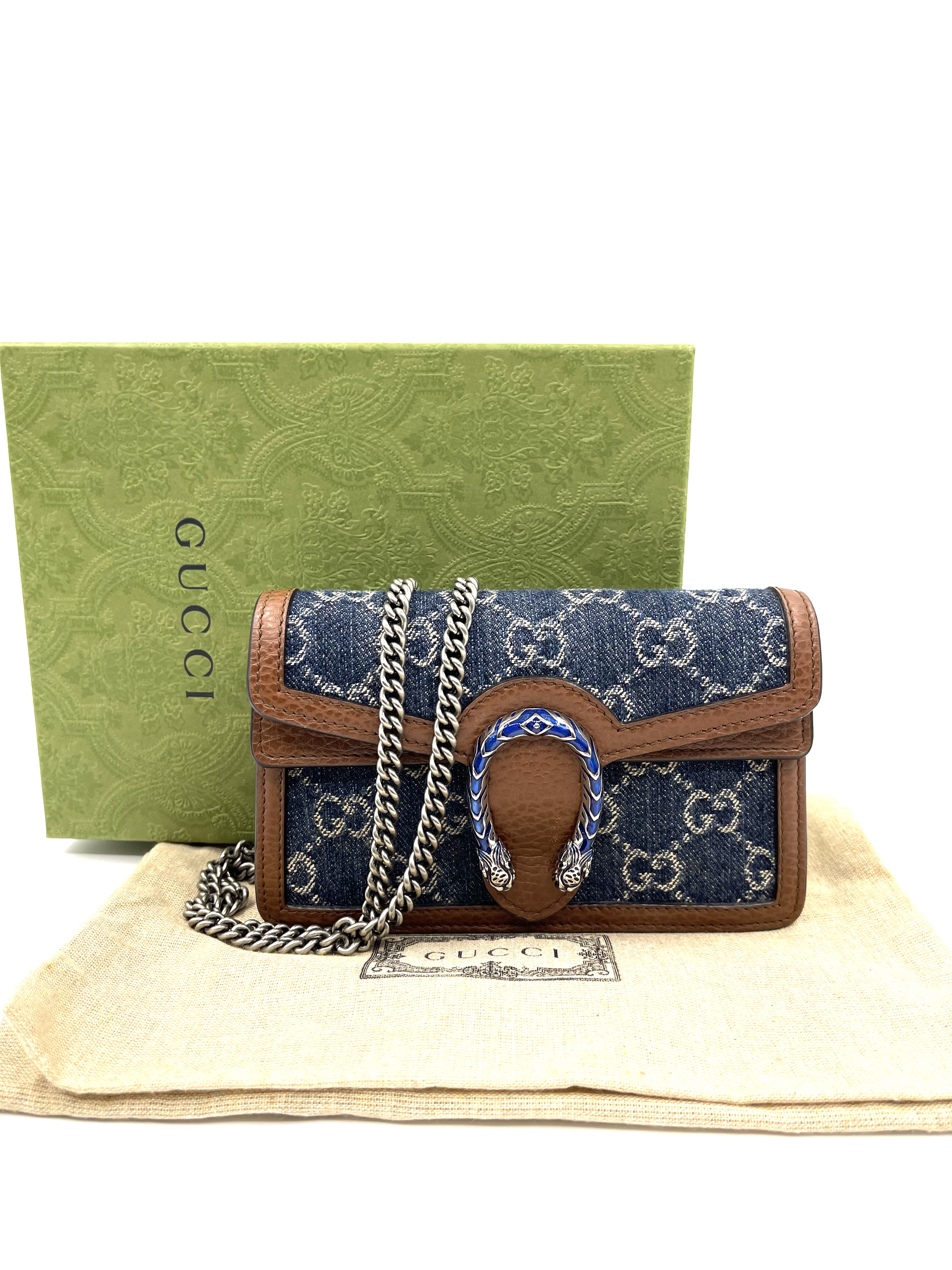 Pre-Owned GUCCI Dionysus Super Mini Denim Crossbody Bag