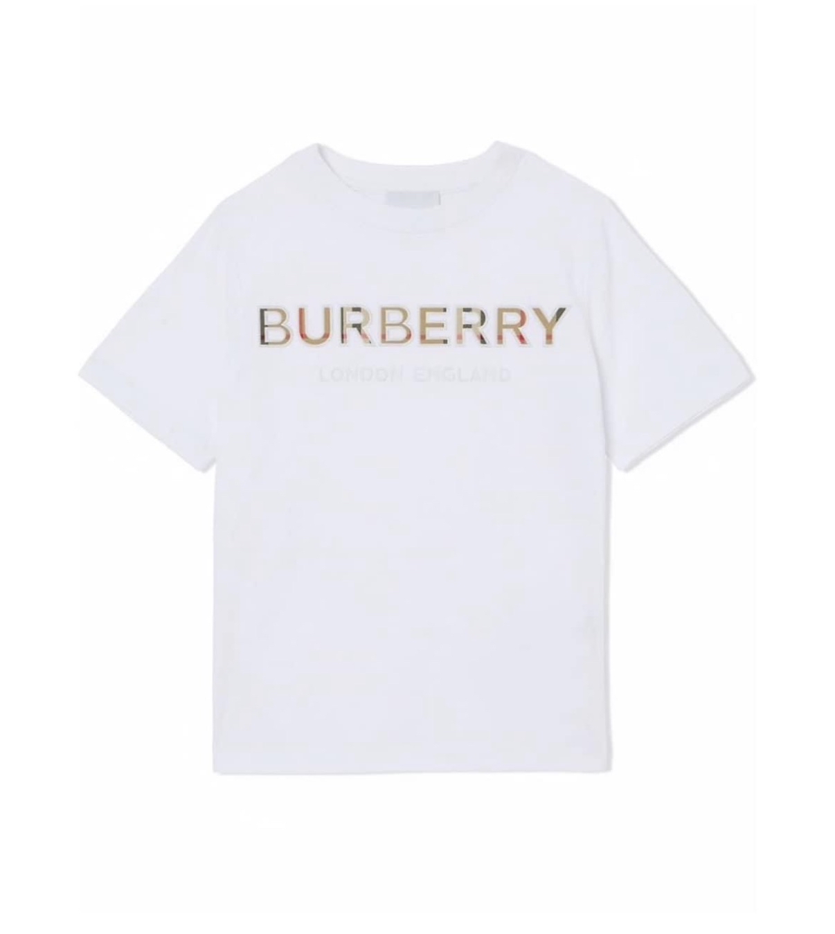 Burberry kids 白邊經典格仔Logo白色Tee
