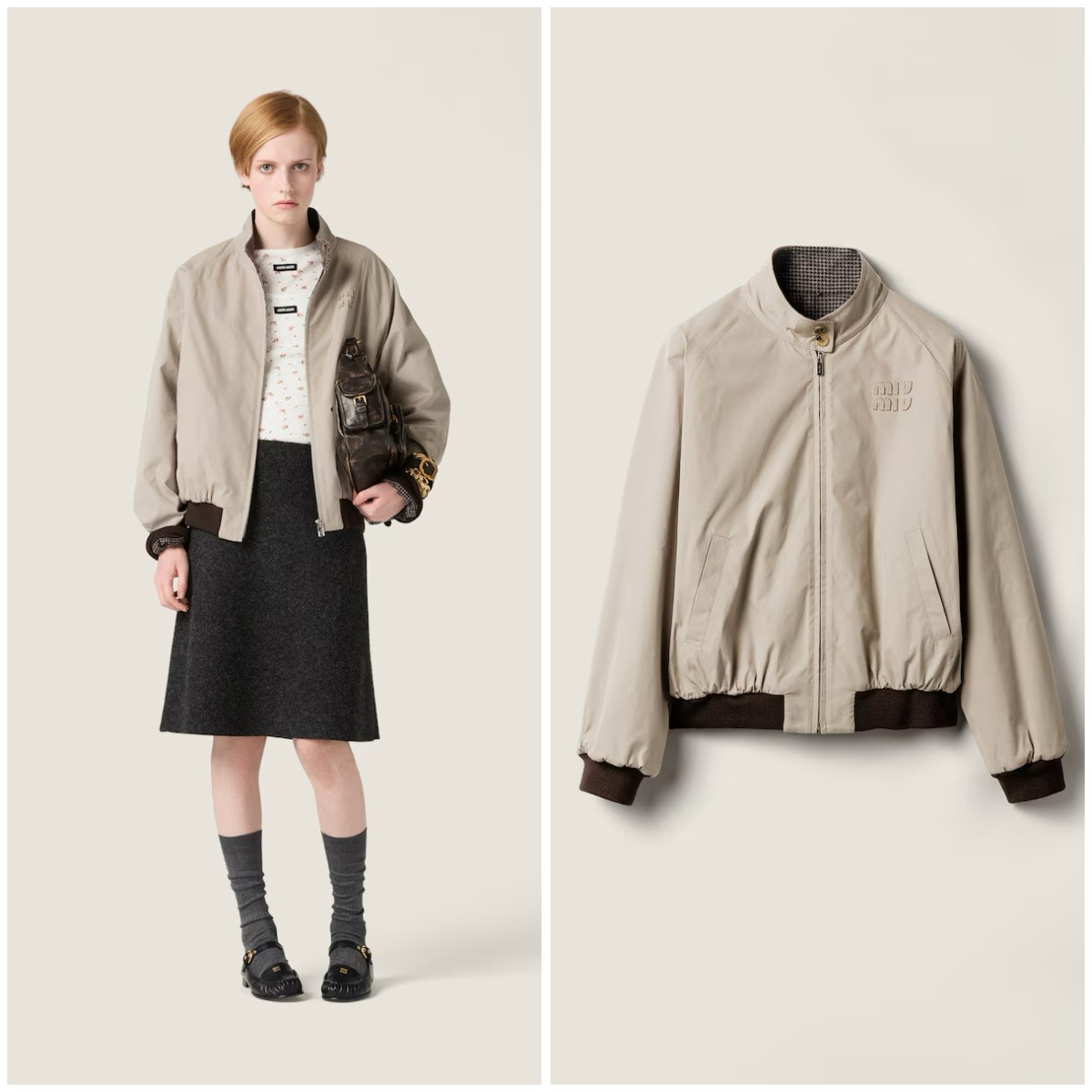 【頂級原單】Miu Miu 雙面可穿學院風立領拉鍊外套