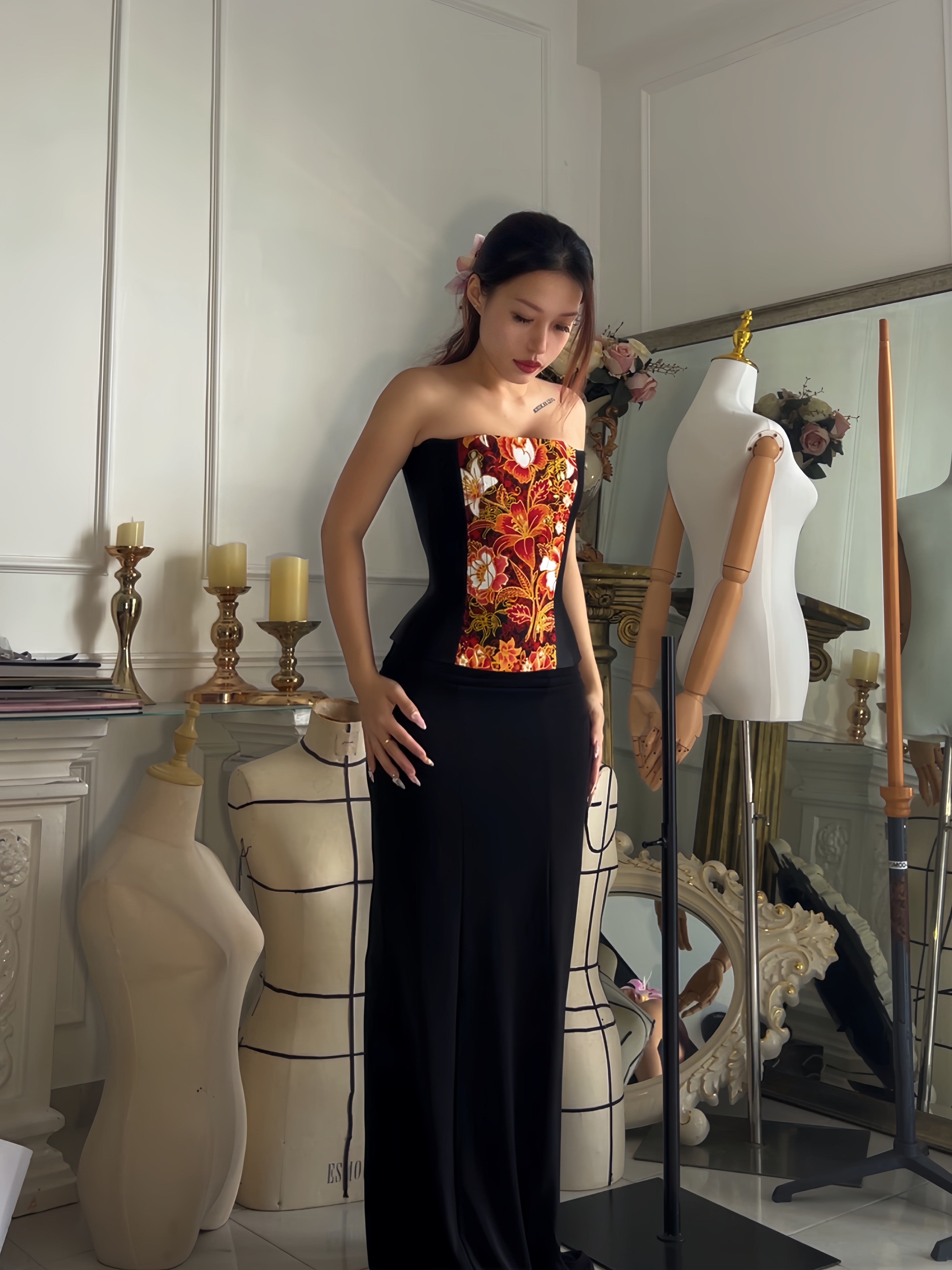 Reversible Longline Corset in Black Batik - Limited Edition