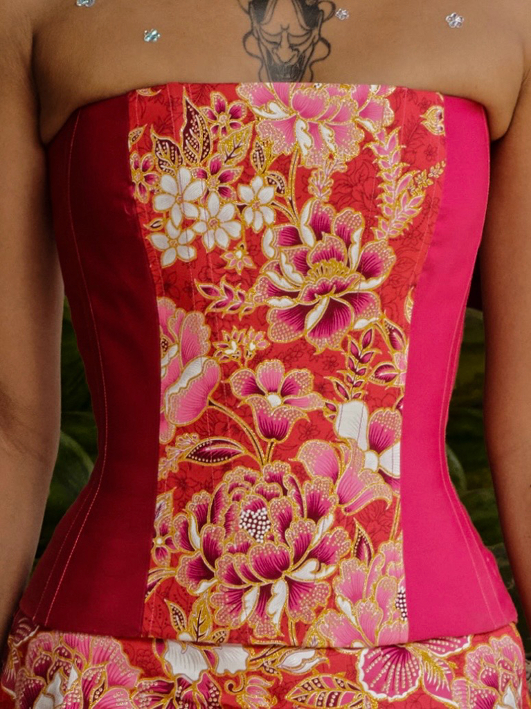 HABA Reversible Longline Corset and Mini Skirt in Hot Pink Batik