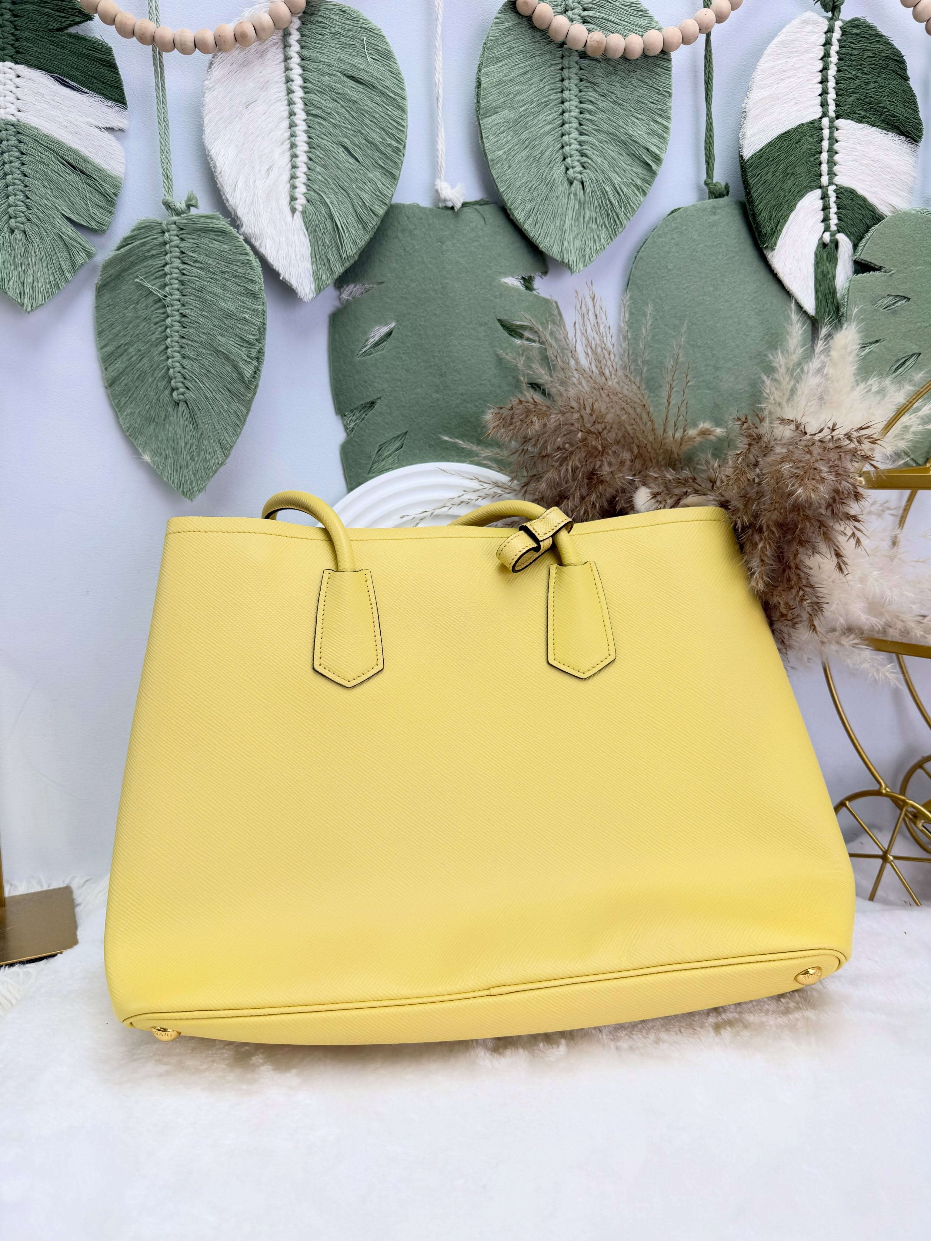👜 PRE OWNED 🛍️黃色格紋tote 有單有塵袋 💛