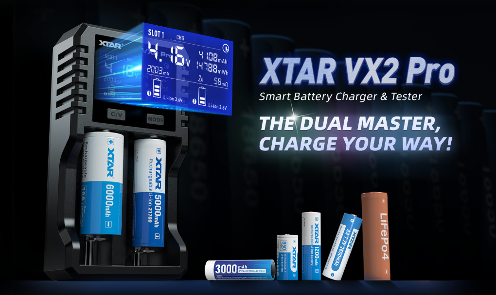 XTAR VX2 Pro 雙槽智能電池充電器/檢測儀：專業級四合一，鋰電/磷酸鐵鋰/鎳氫全能養護！