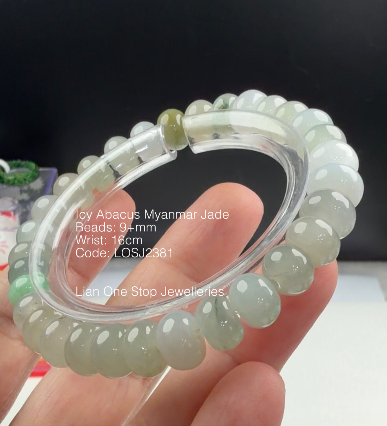 Code: LOSJ2381 Icy Abacus Myanmar Jade 9+mm 