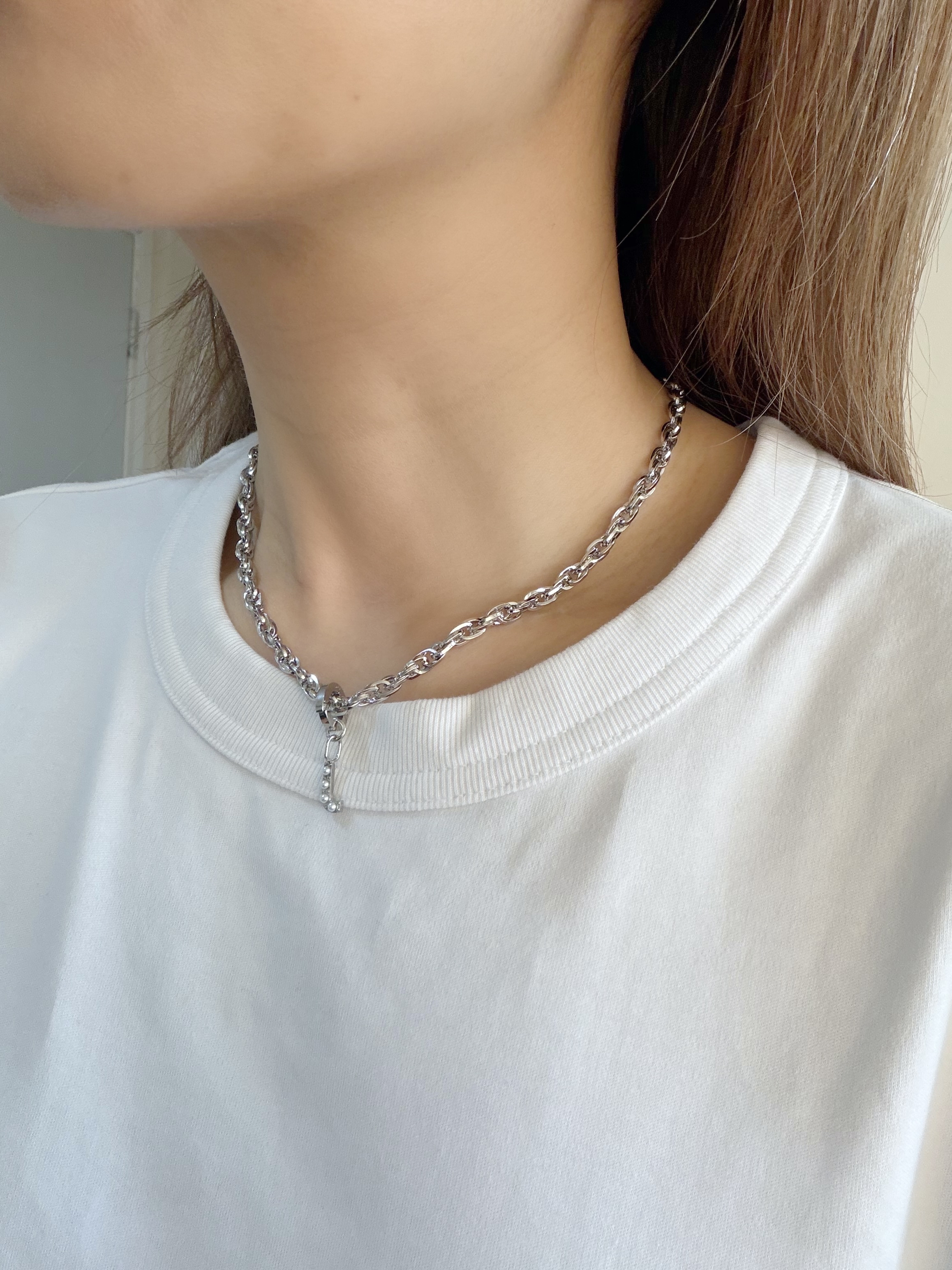 復古珍珠字母手鍊/頸鍊 銀色8mm鍊