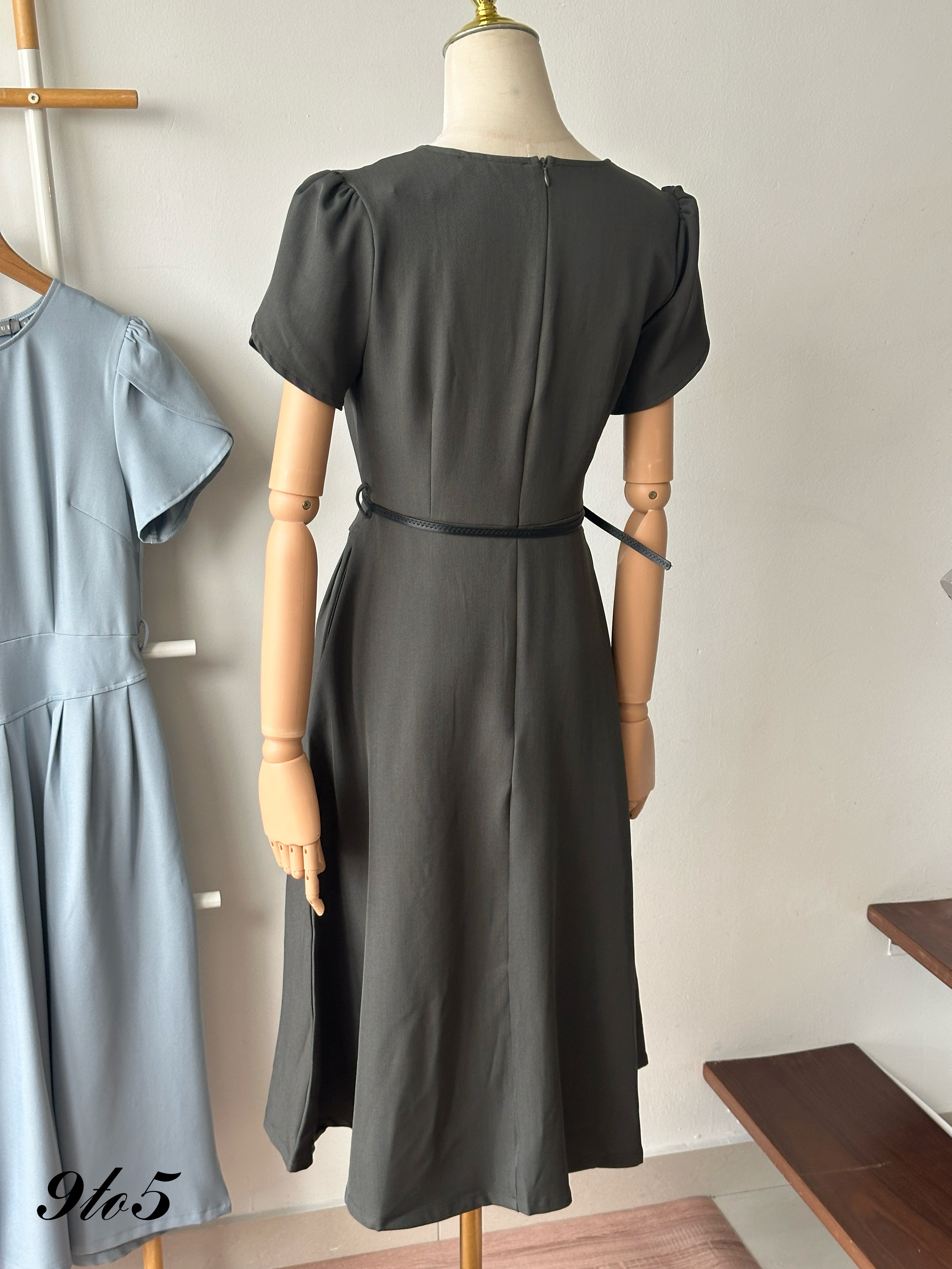D2369 Puff Sleeve Pleated Dress - 3 Colors 