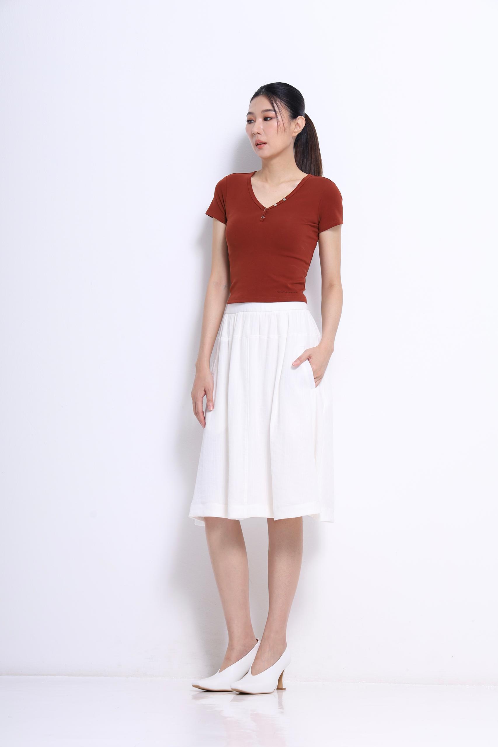 CS1419 CASUAL LINEN KNEE LENGHT SKIRT