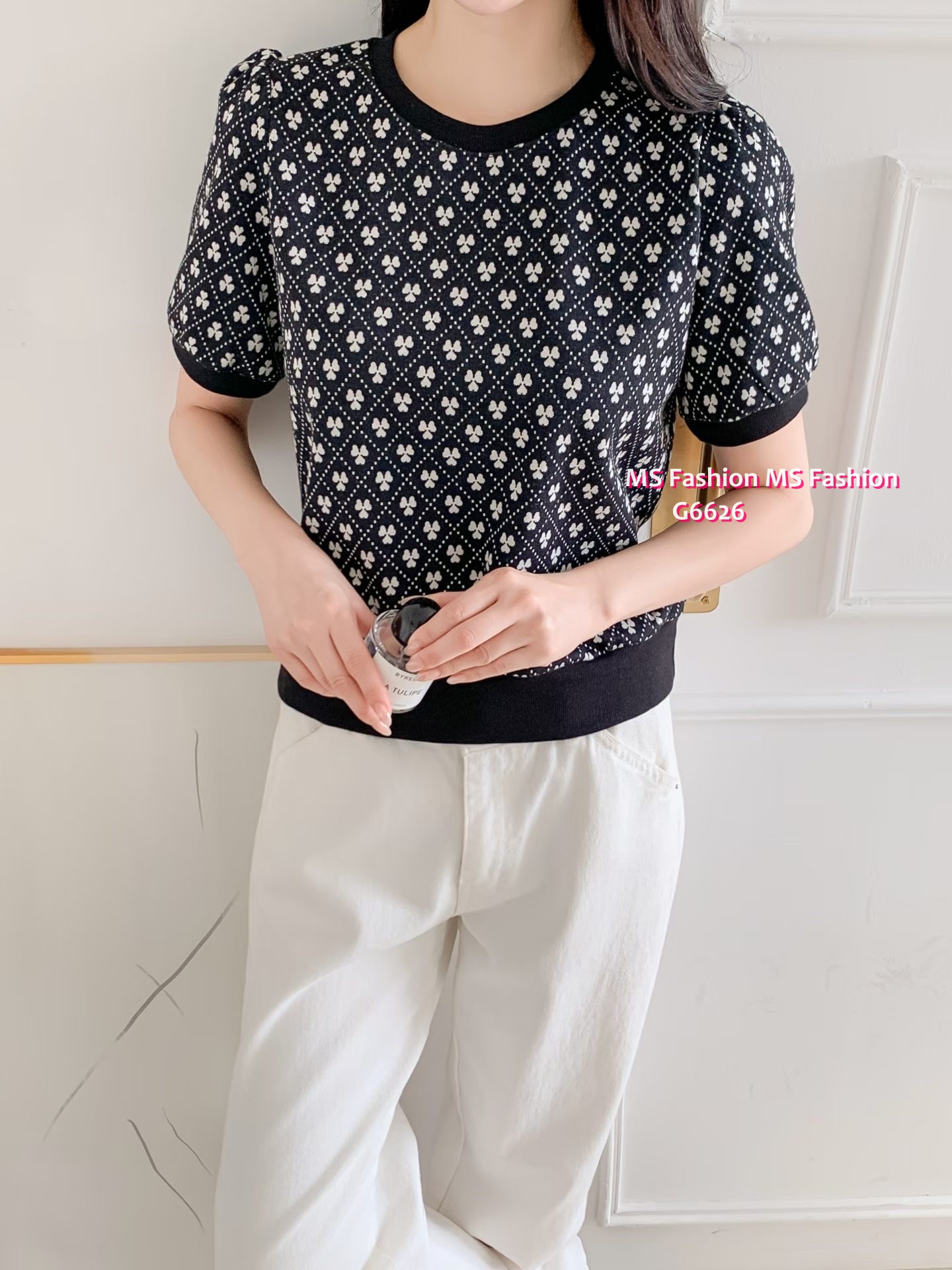 G6626 花花拼邊top