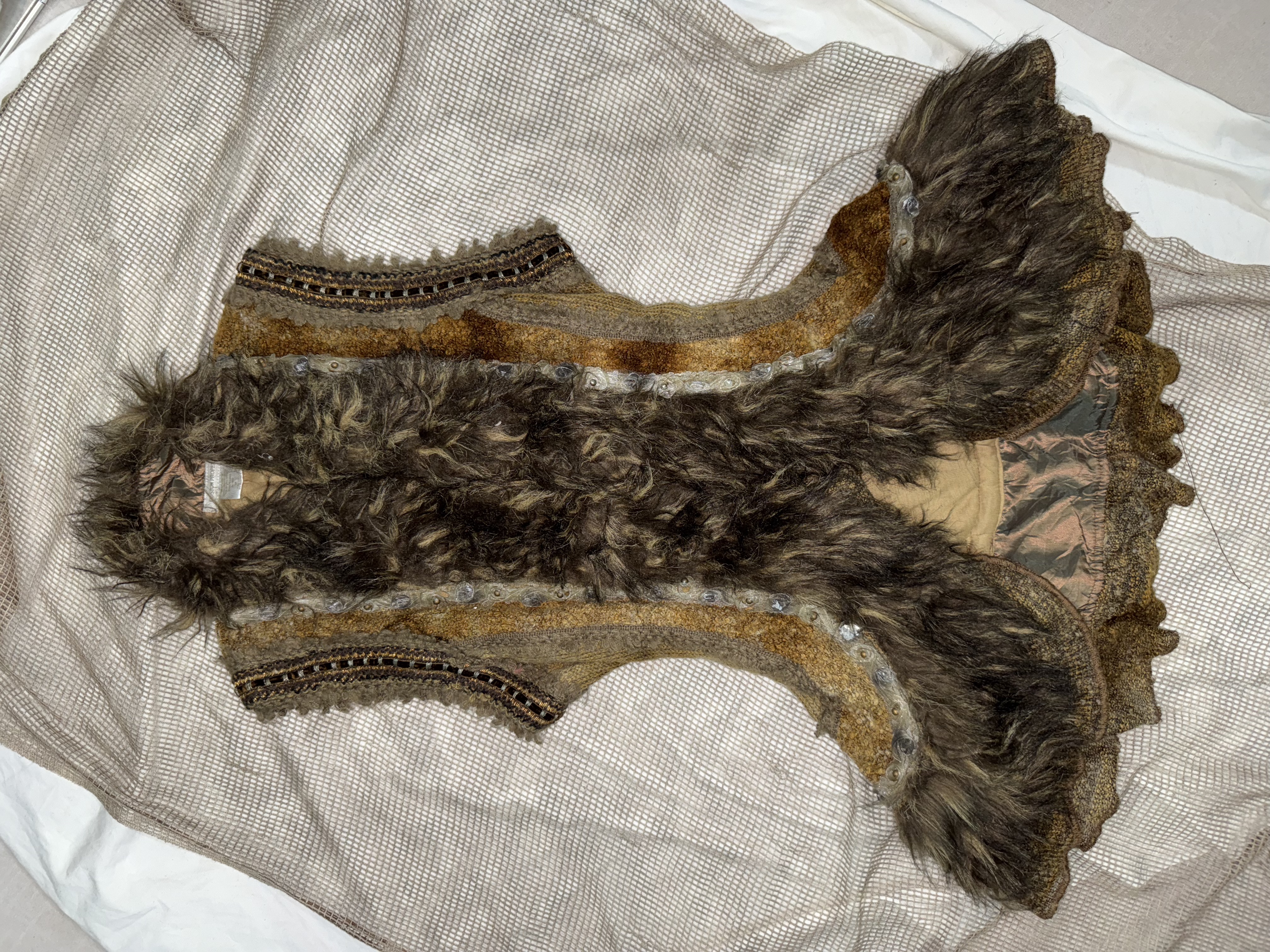 Vintage Boho Faux Fur Embellished Vest with Beaded Detail