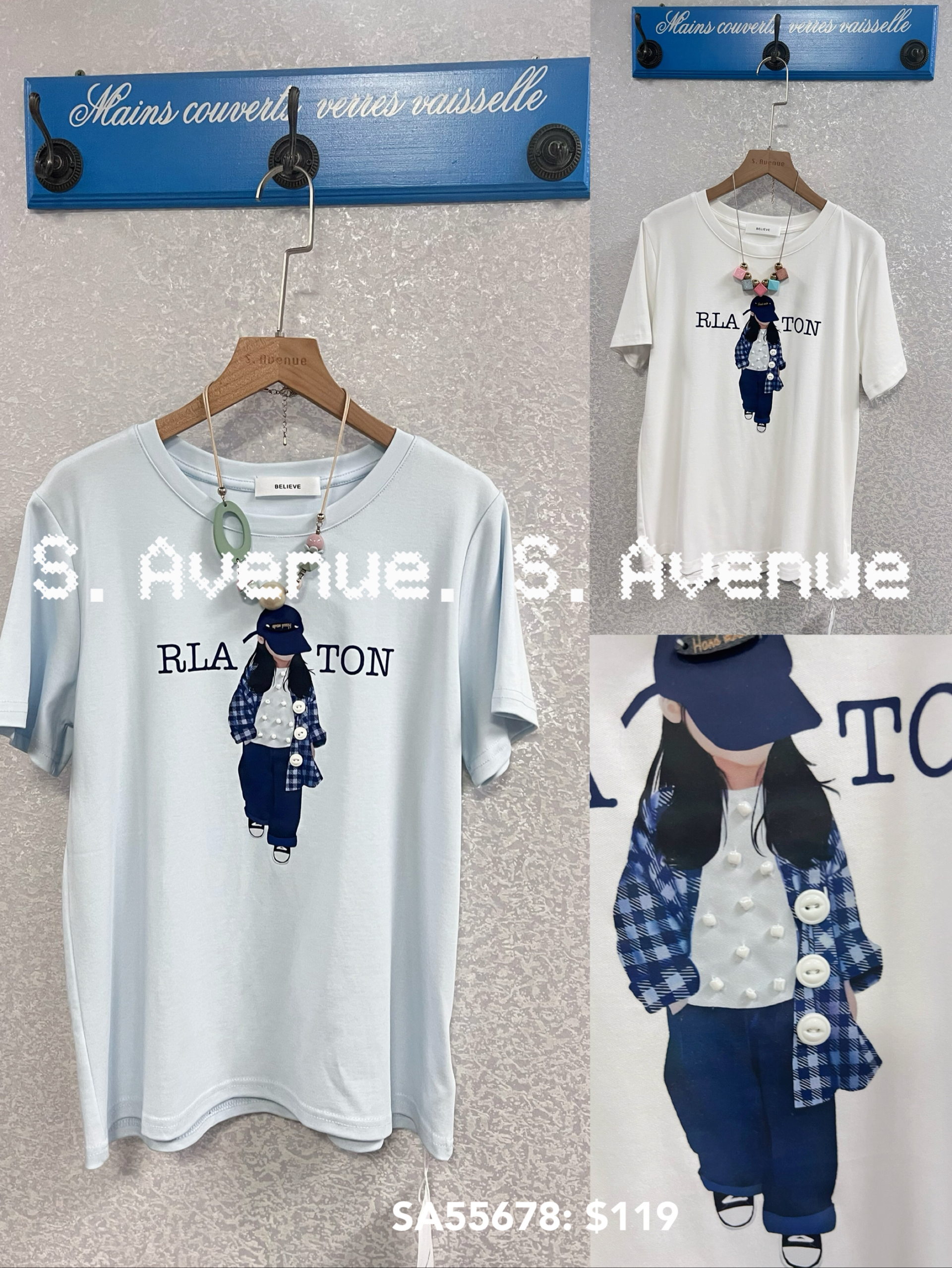 SA55678: 短袖戴帽女仔tee