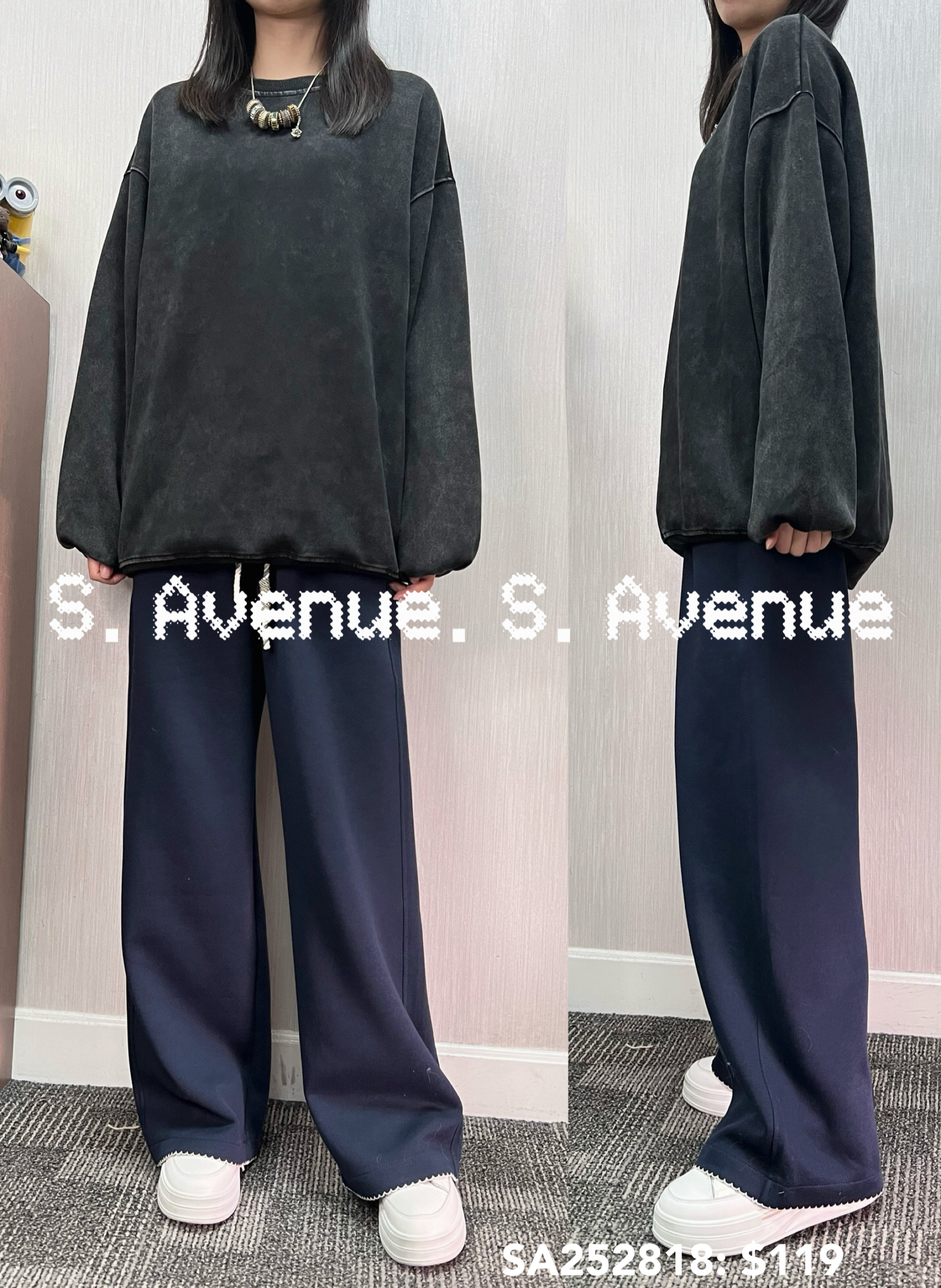 SA252818: 長袖長身洗水棉鬆身衞衣