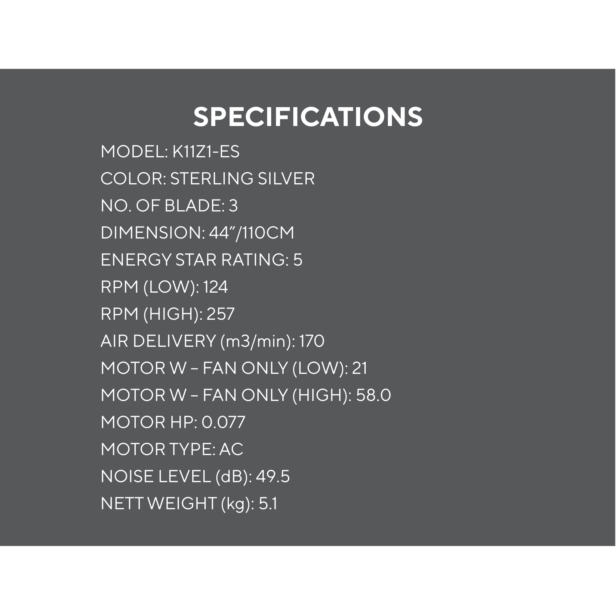 KDK 44" Baby Fan Silver (K11Z1-ES)