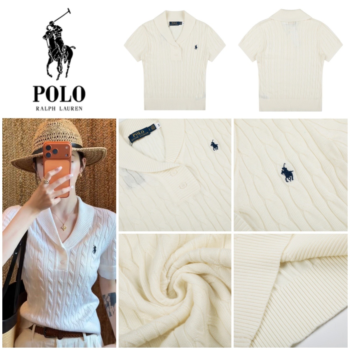 Polo Ralph Lauren 小馬刺繡麻花針織短袖羊毛冷衫