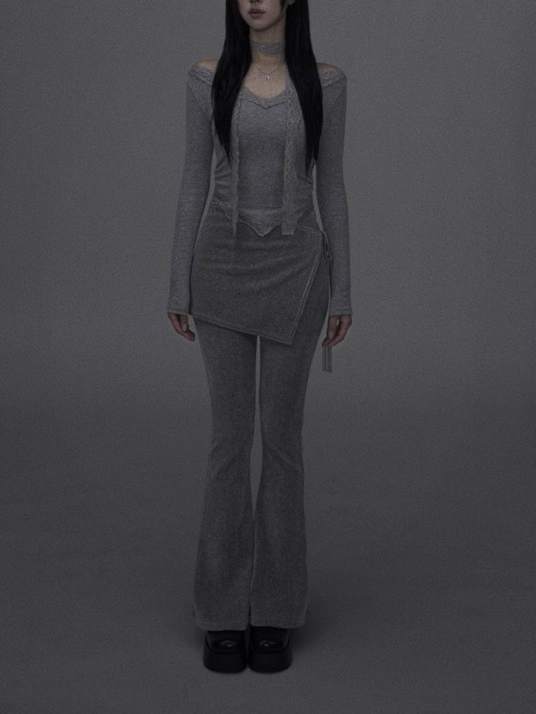 Lace V-Neck Top and Scarf Set