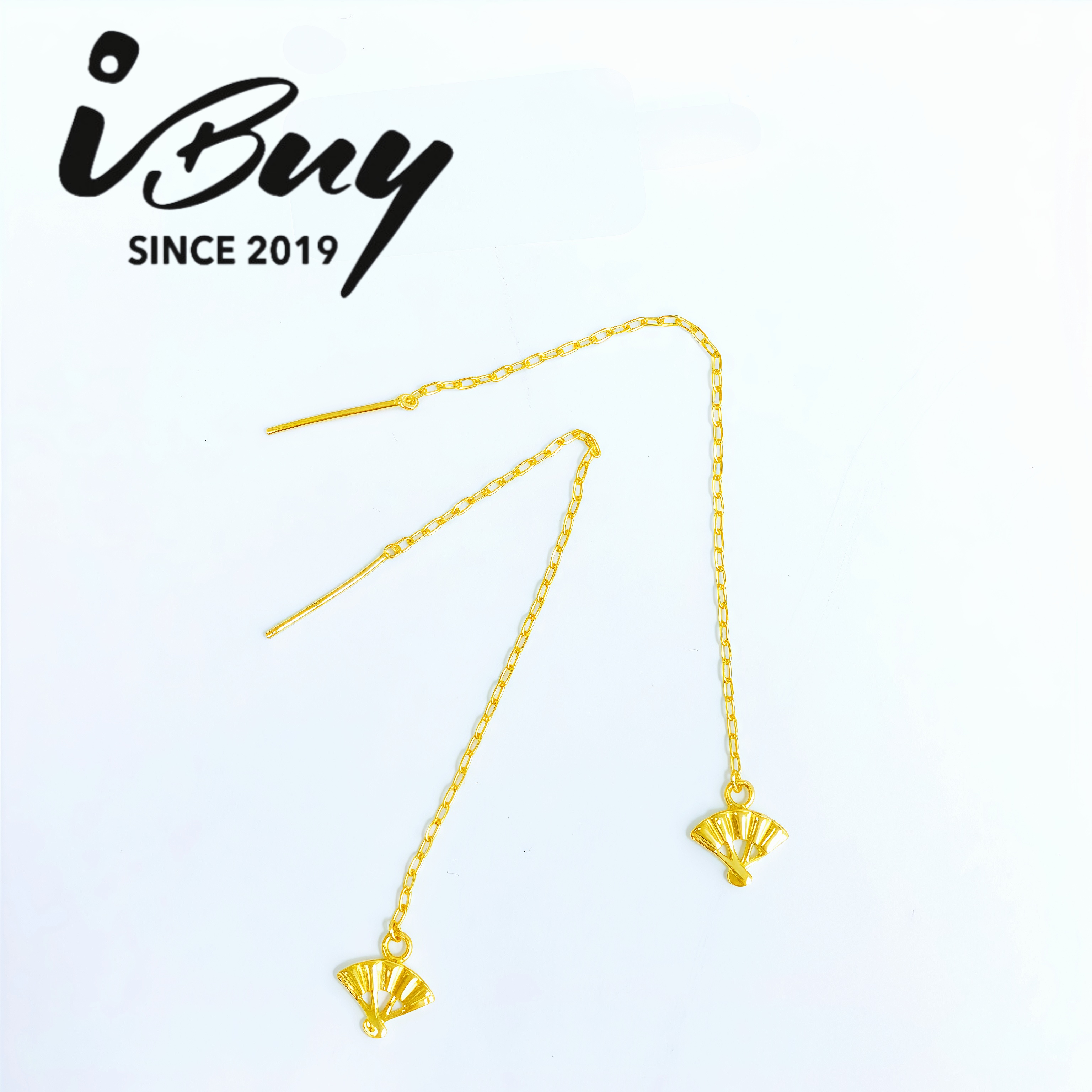 916 GOLD FAN SHAPED EARLINE 916 金 扇子耳线