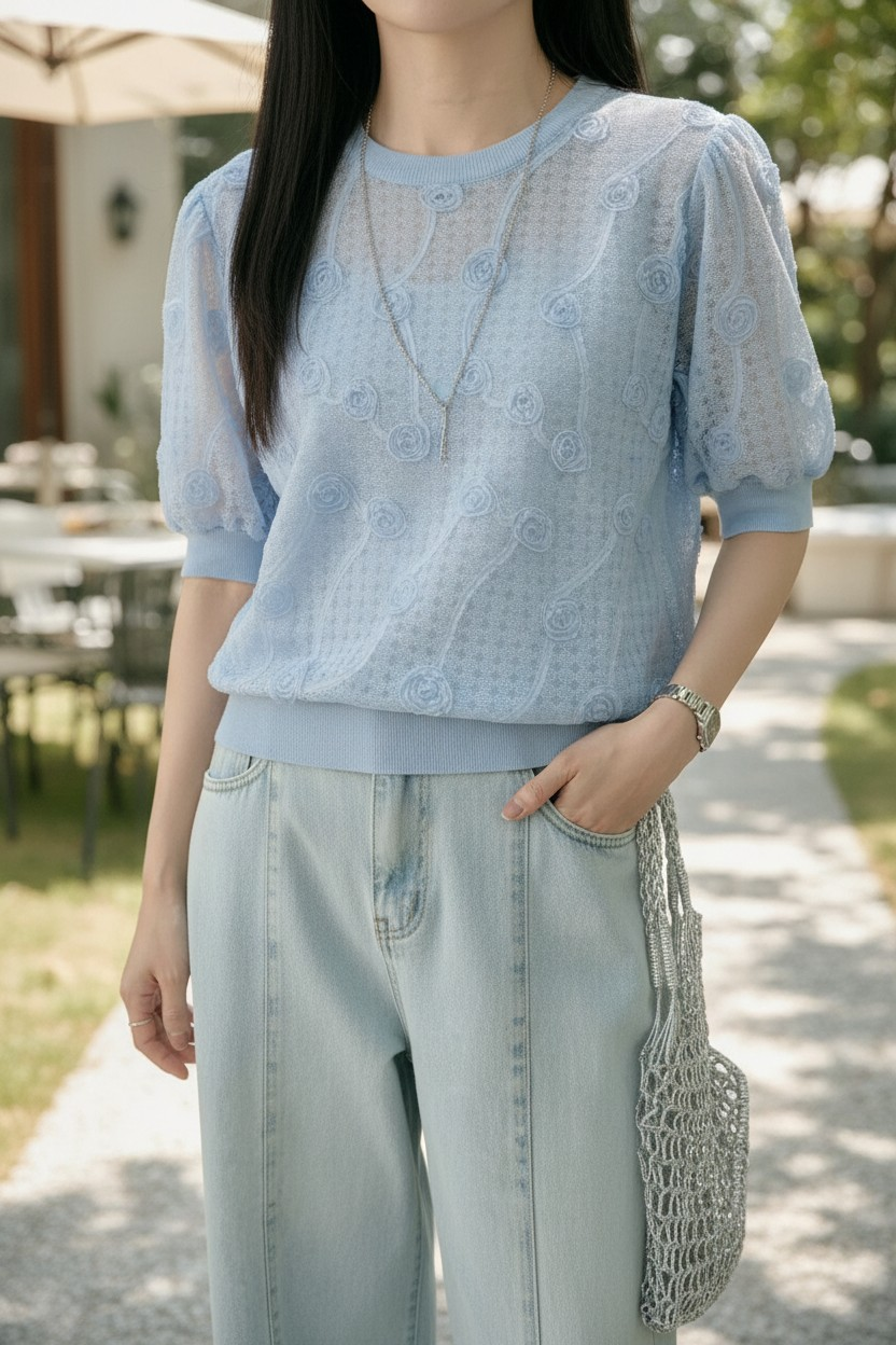 立體通花x針織料top