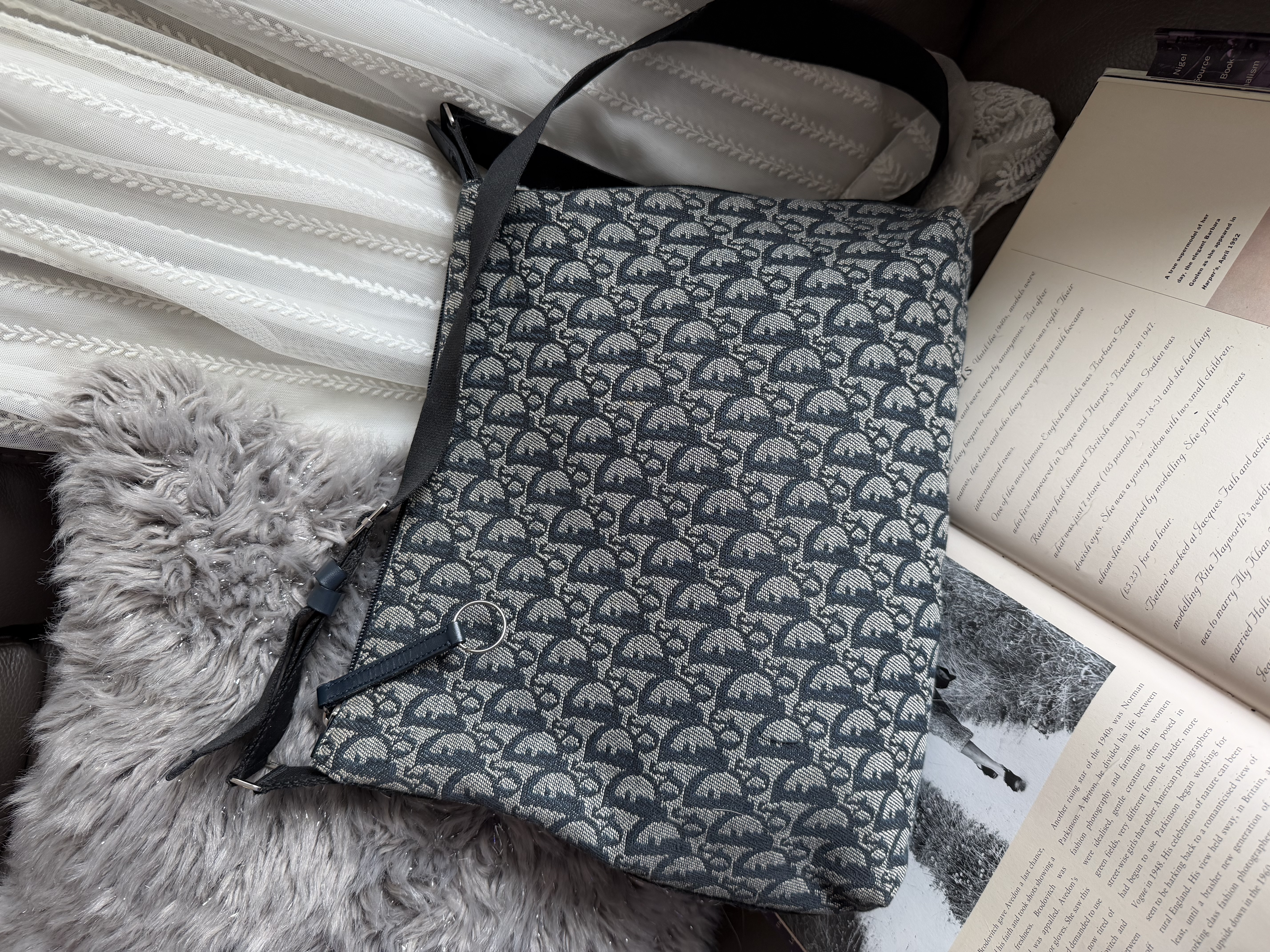 vintage dior navy monogram messenger bag