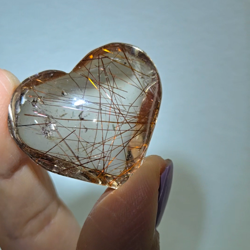 Copper rutilated smoky quartz heart - RT768