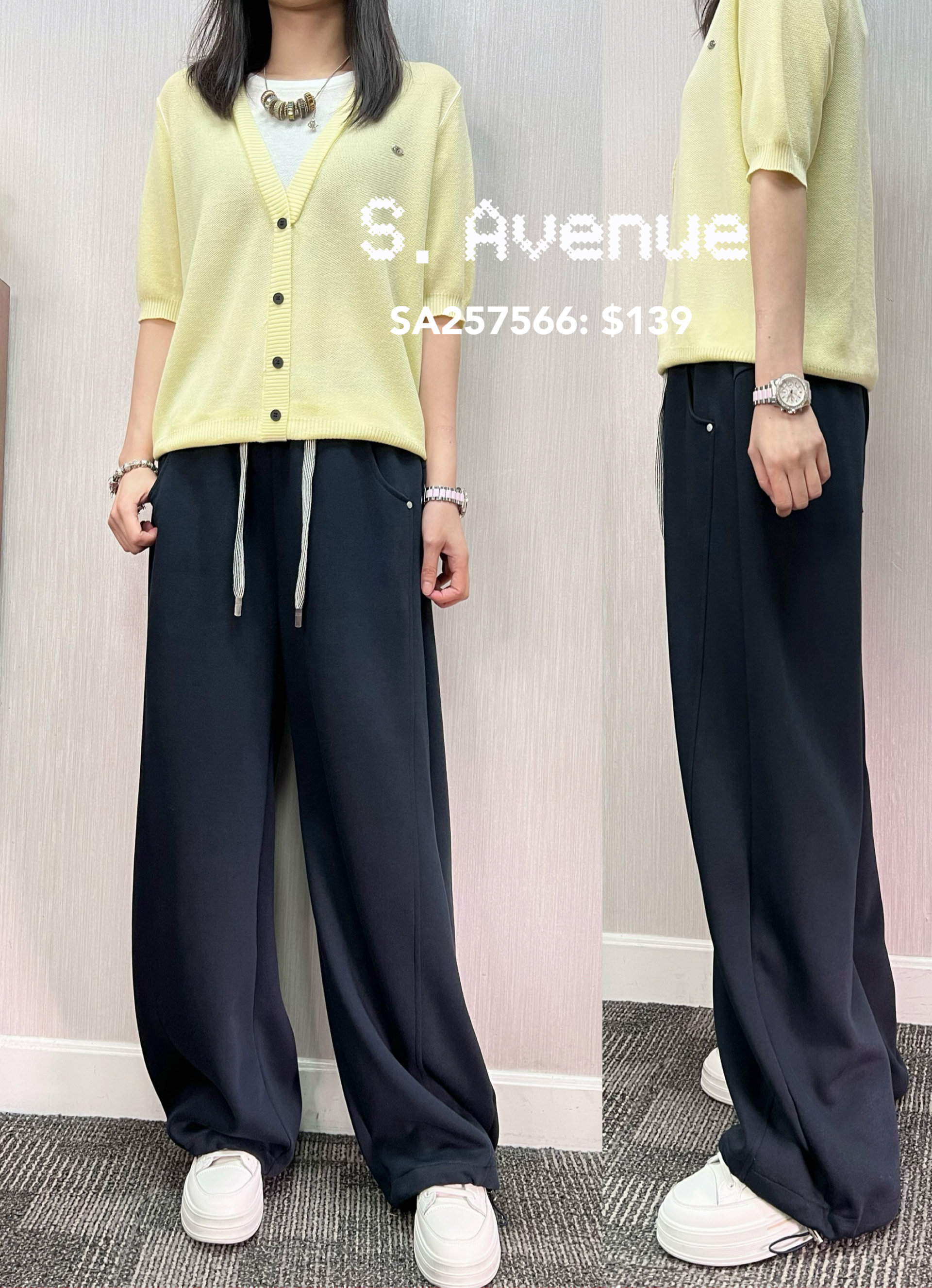 SA257566: 橡筋腰前袋打釘靚cut彎刀褲