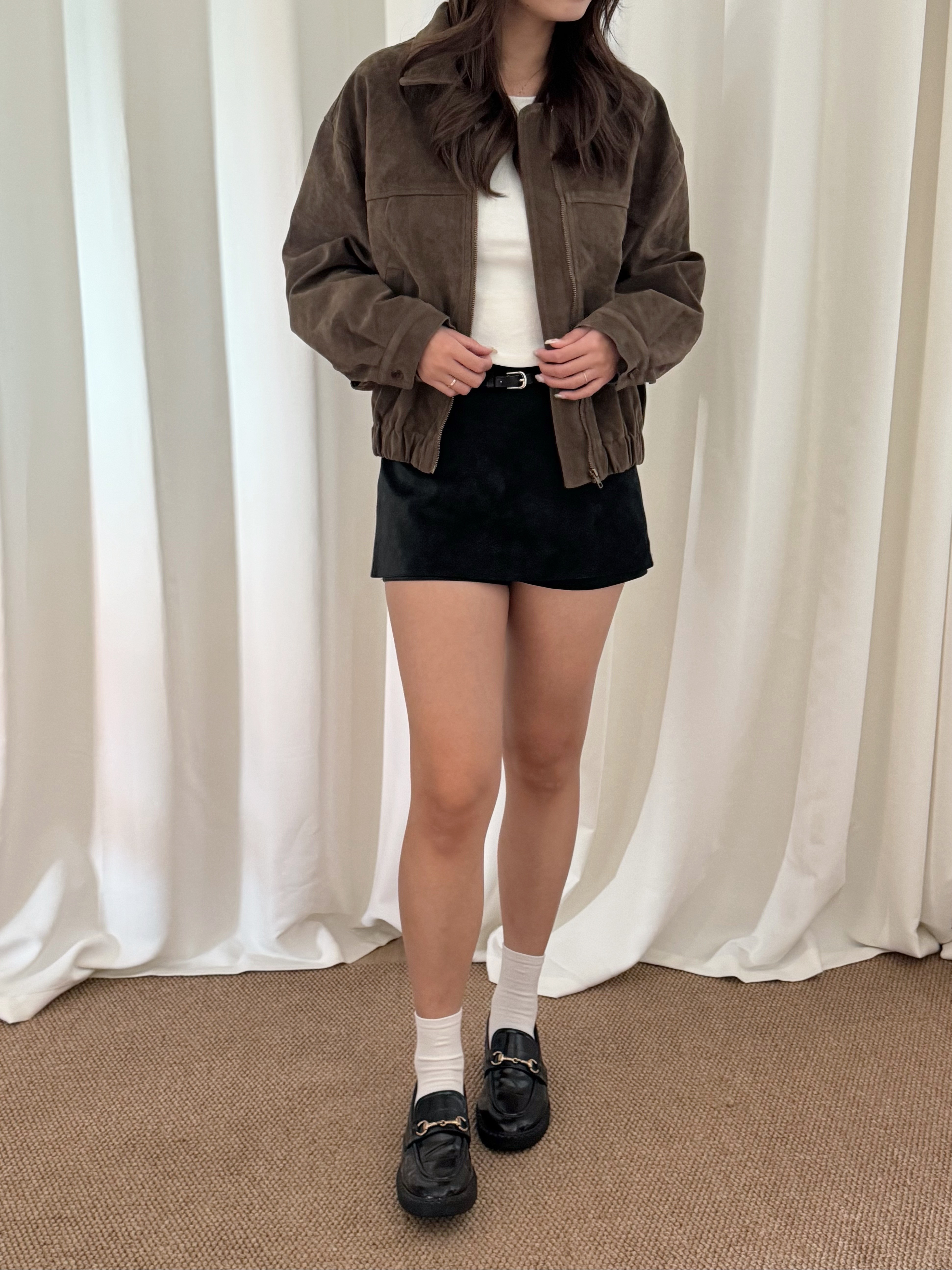 Autumn Oversized Zip-up Suede Jacket(三色入)