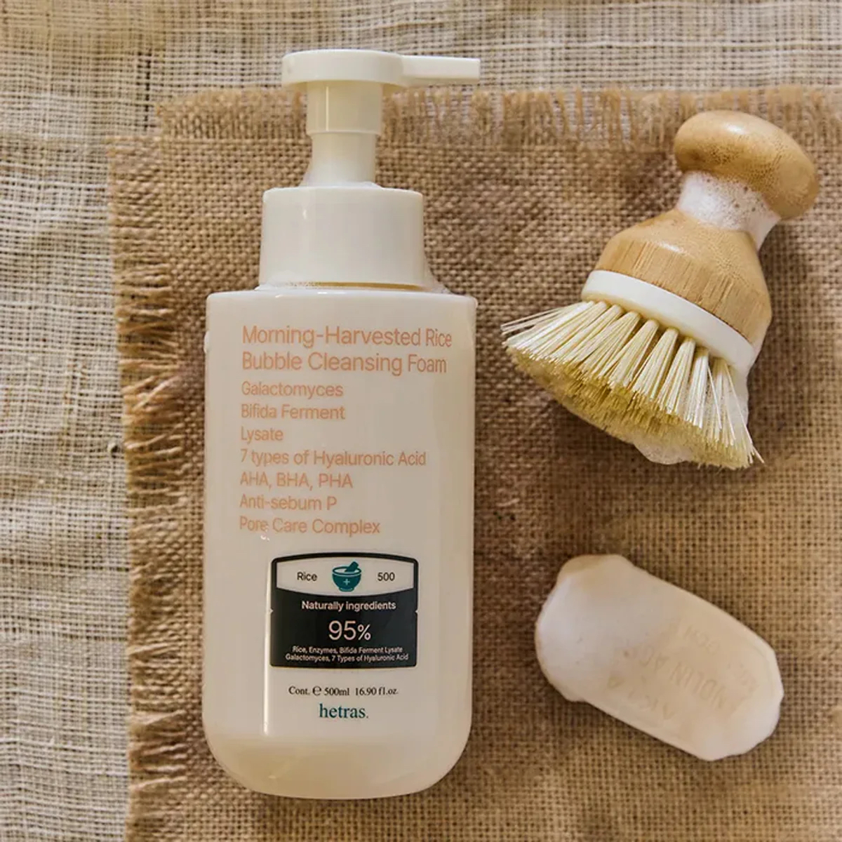 Hetras 晨曦米糠潔面泡沫 (Morning Harvested Rice Bubble Cleansing Foam) 的 Mega Size (500ml) 