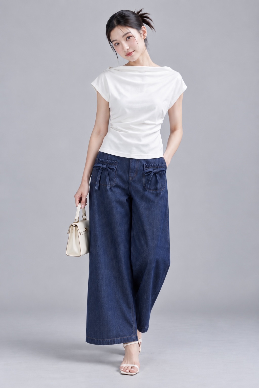 74264 Bow Pocket Wide-Leg Jeans