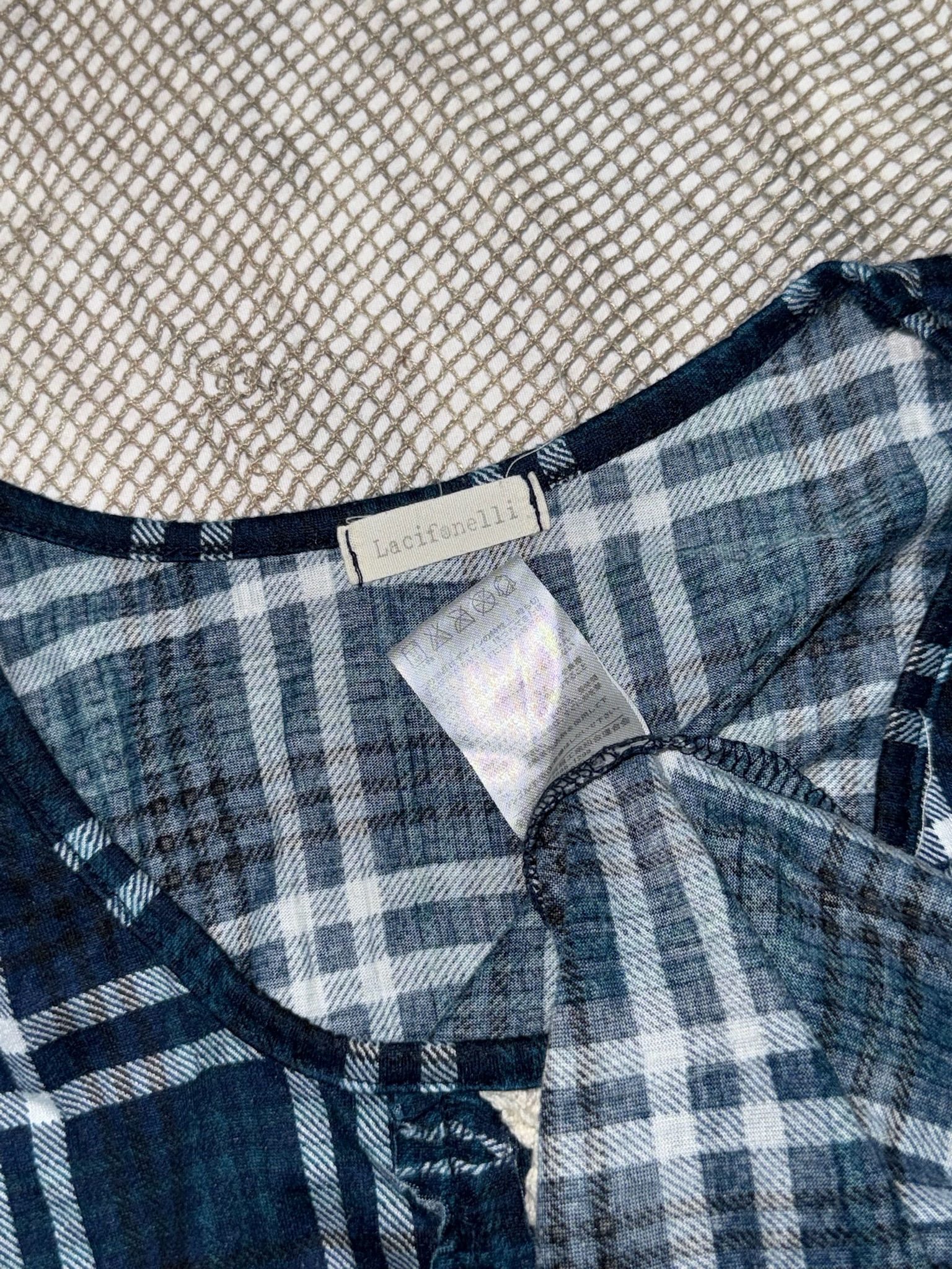 Navy Plaid Y2k Victorian-Inspired Top