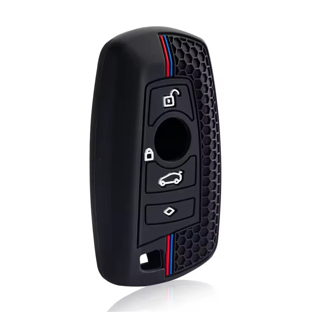 適用寶馬3,5,F系硅膠鑰匙套 4鍵 黑色-紅線-白鎖頭 UA0544