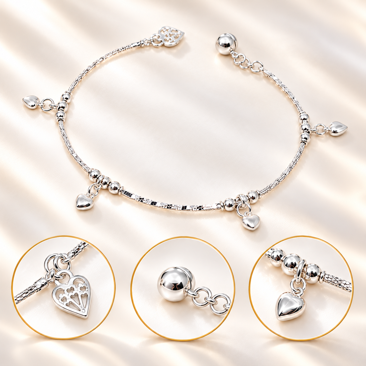 LB1109 Four Heart Shape Pendant Bracelet